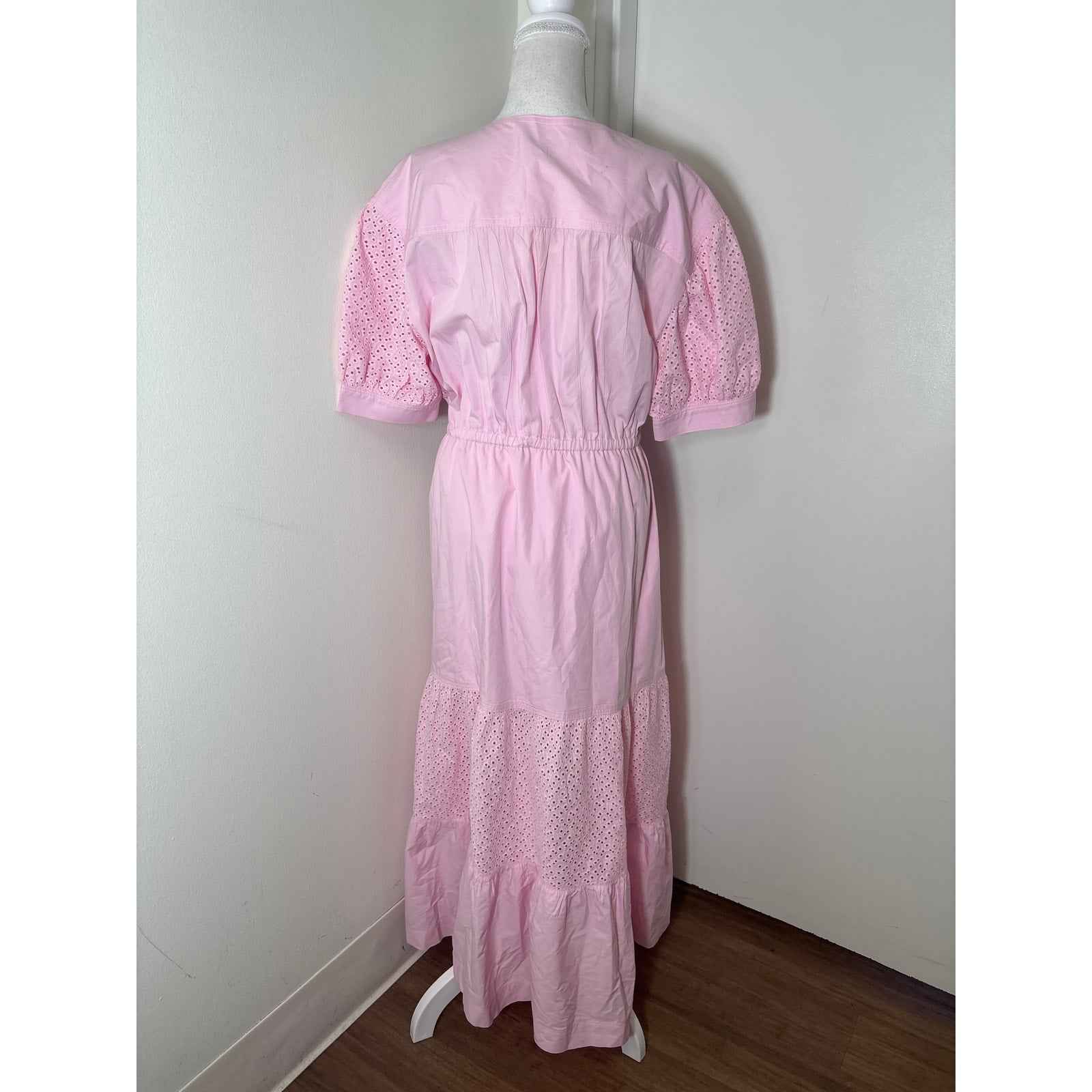 Derek Lam IO Crosby Pink Short Sleeve Eyelet Cotton Maxi Dress Sz 10