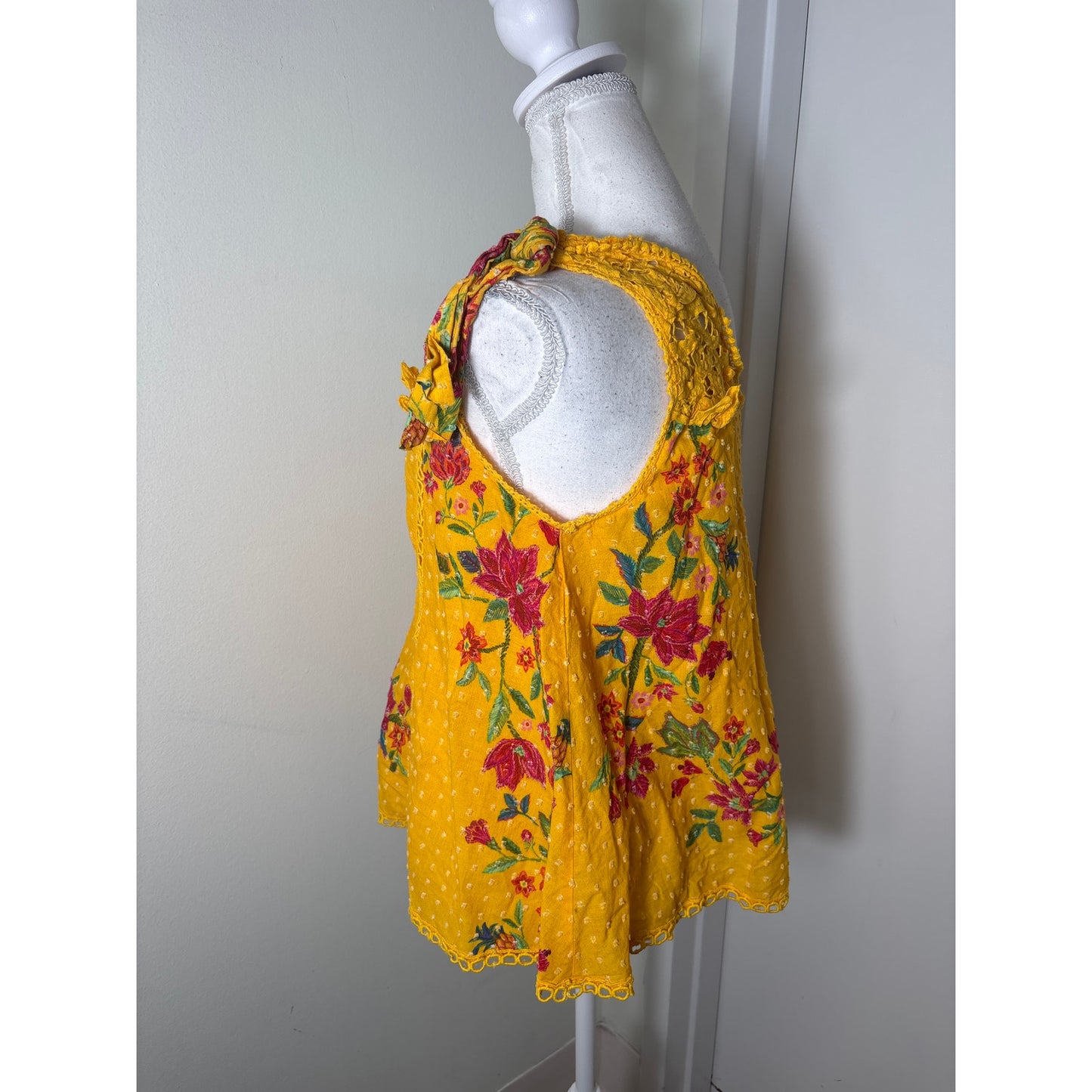 Farm Rio Golden Yellow and Fushia Floral Print One Shoulder Mini Skirt Set Sz S