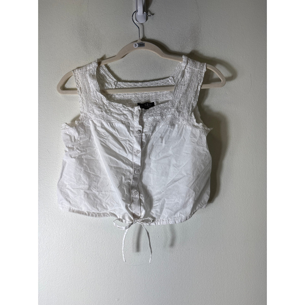 J. Crew White Lace Cotton Button Up Crop Top Sz XS
