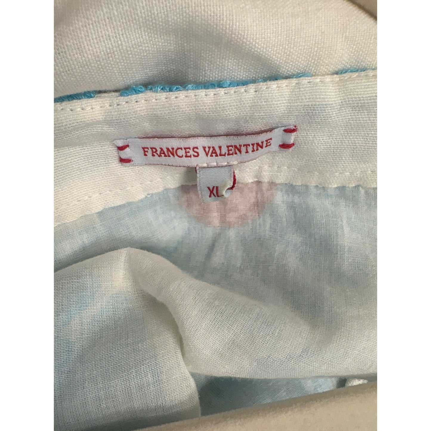 Frances Valentine White Teal and Red Linen Half Sleeve Maxi Dress Sz XL