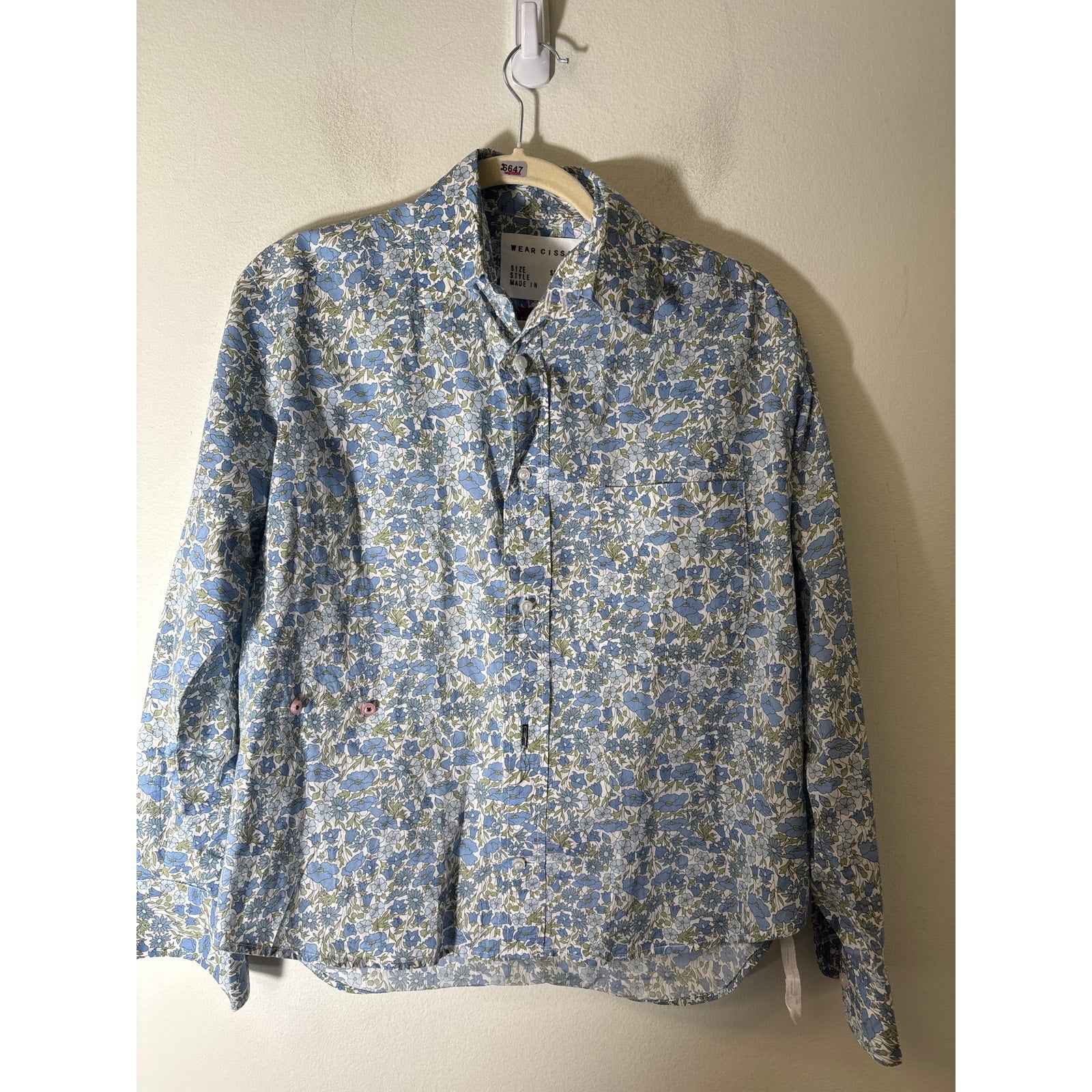 Wear Cissa Blue Green Floral Long Sleeve Button Up Cotton Shirt Sz S