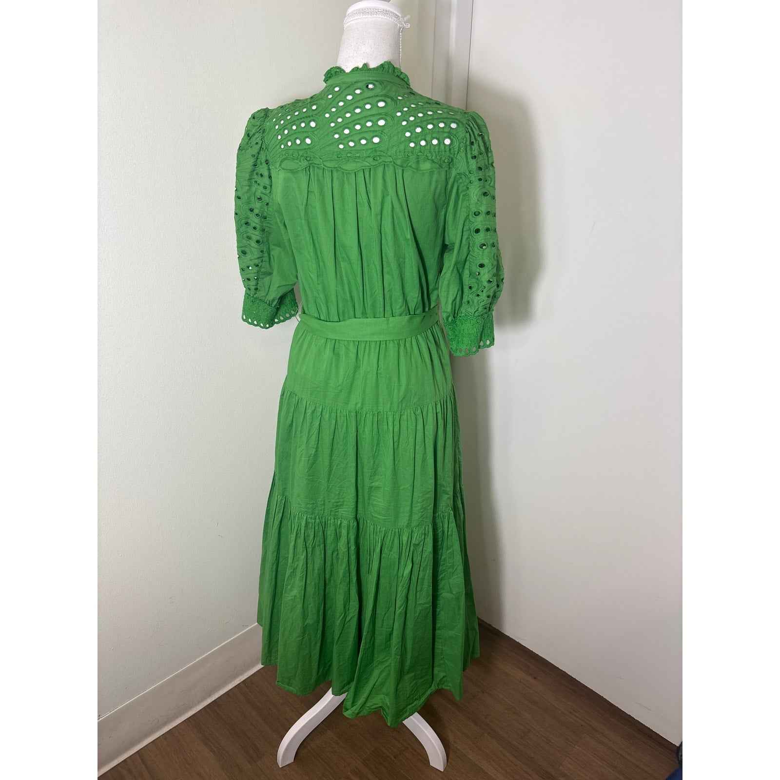 Sunoo Green Eyelet Sleeve Maxi Dress Sz T1 (small)