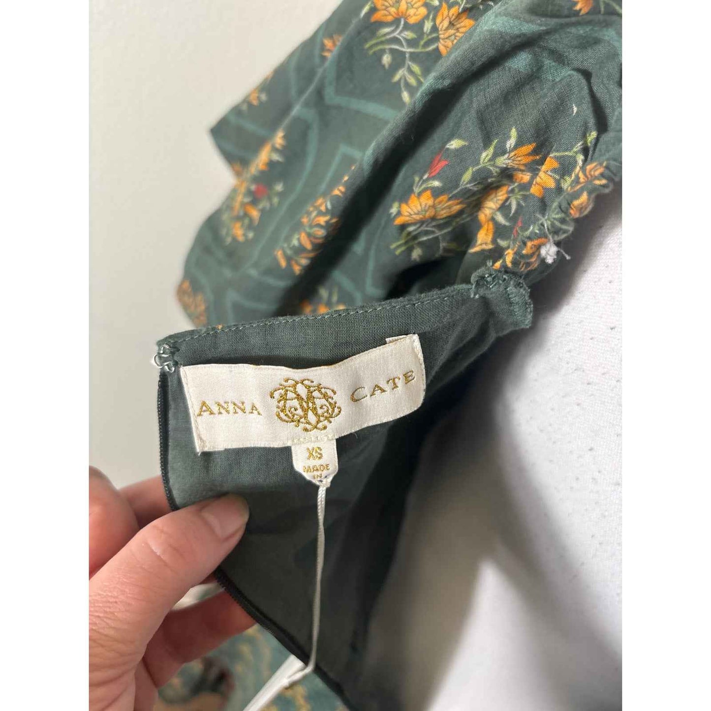 NWT Anna Cate Dark Green "Diamond Floral" Cotton Maxi Dress Sz XS