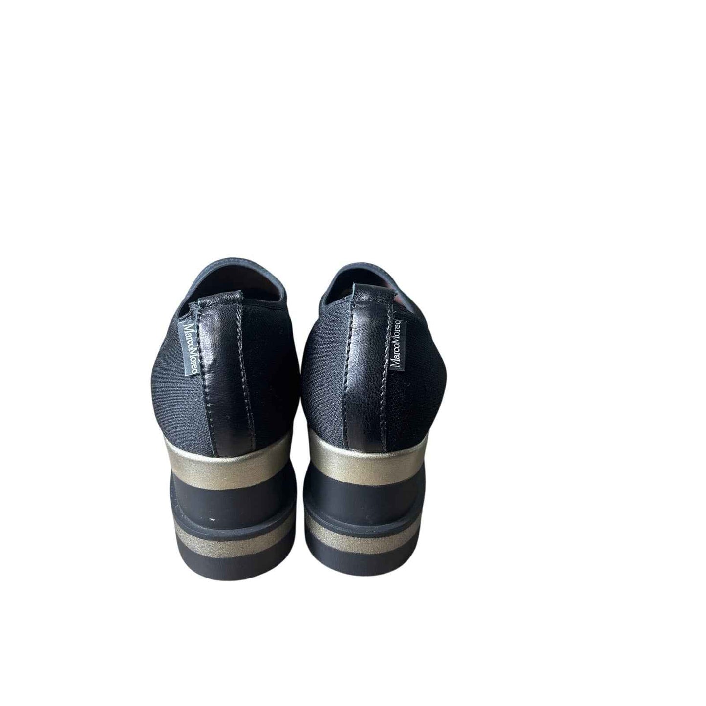 Marco Mareo Black With Gold Stripe Sole Fabric Slip On Shoes Sz 38 (7.5)