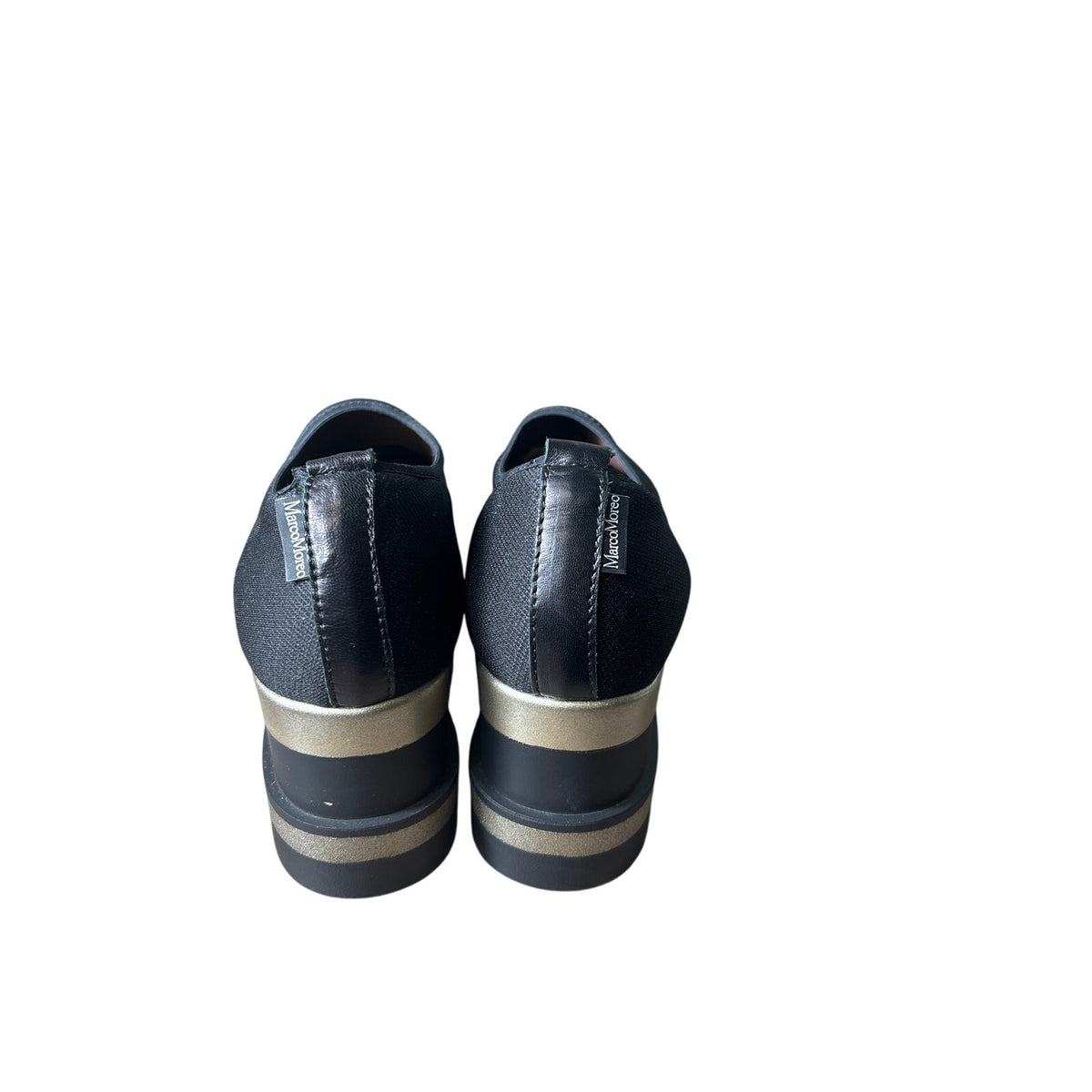 Marco Mareo Black With Gold Stripe Sole Fabric Slip On Shoes Sz 38 (7.5)
