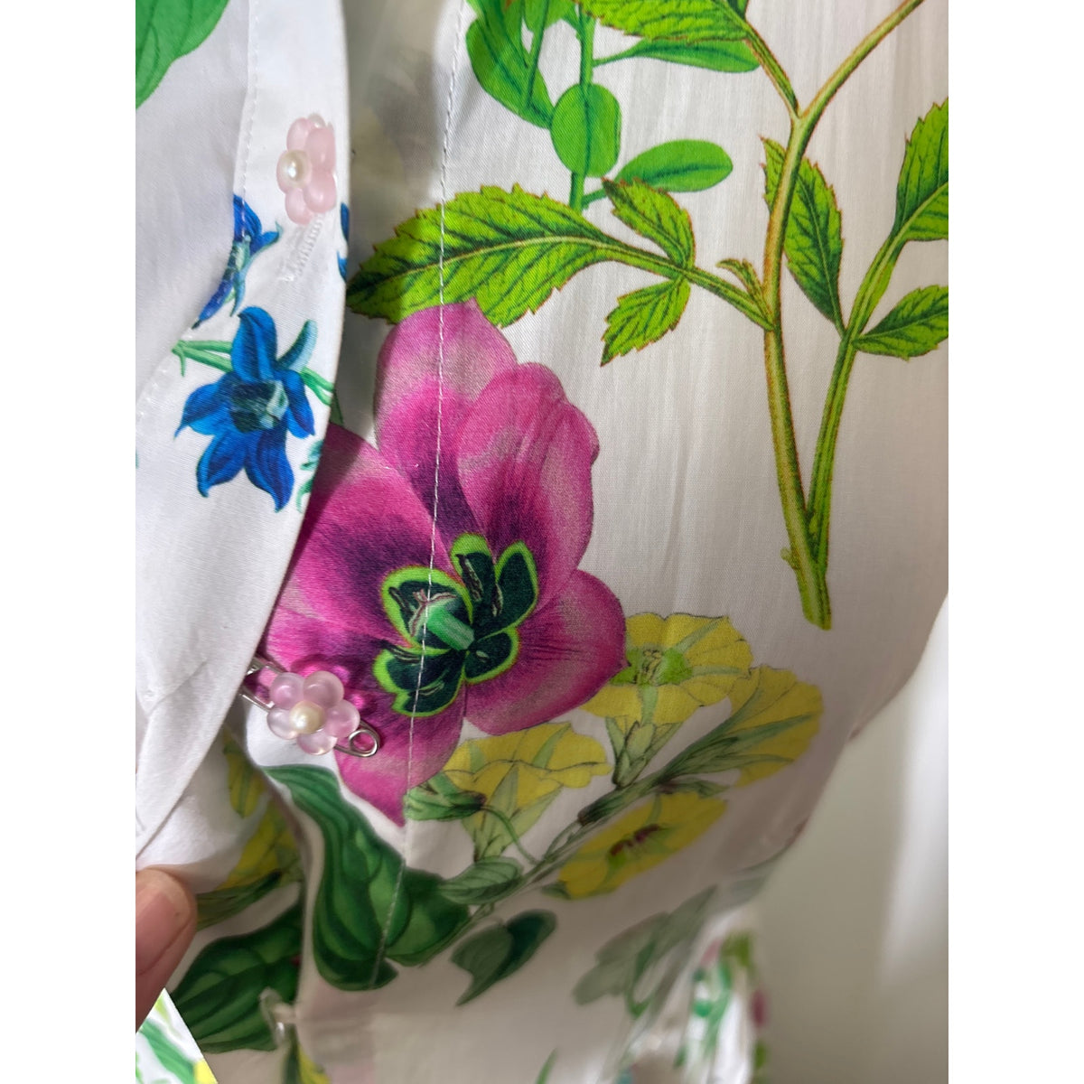 Buru White Cotton Floral Maxi Dress Sz S