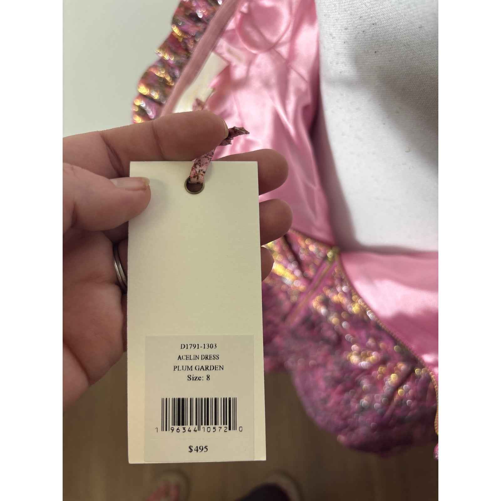 NWT Love Shack Fancy Pink Shimmer Strapless Mini Dress Sz 8