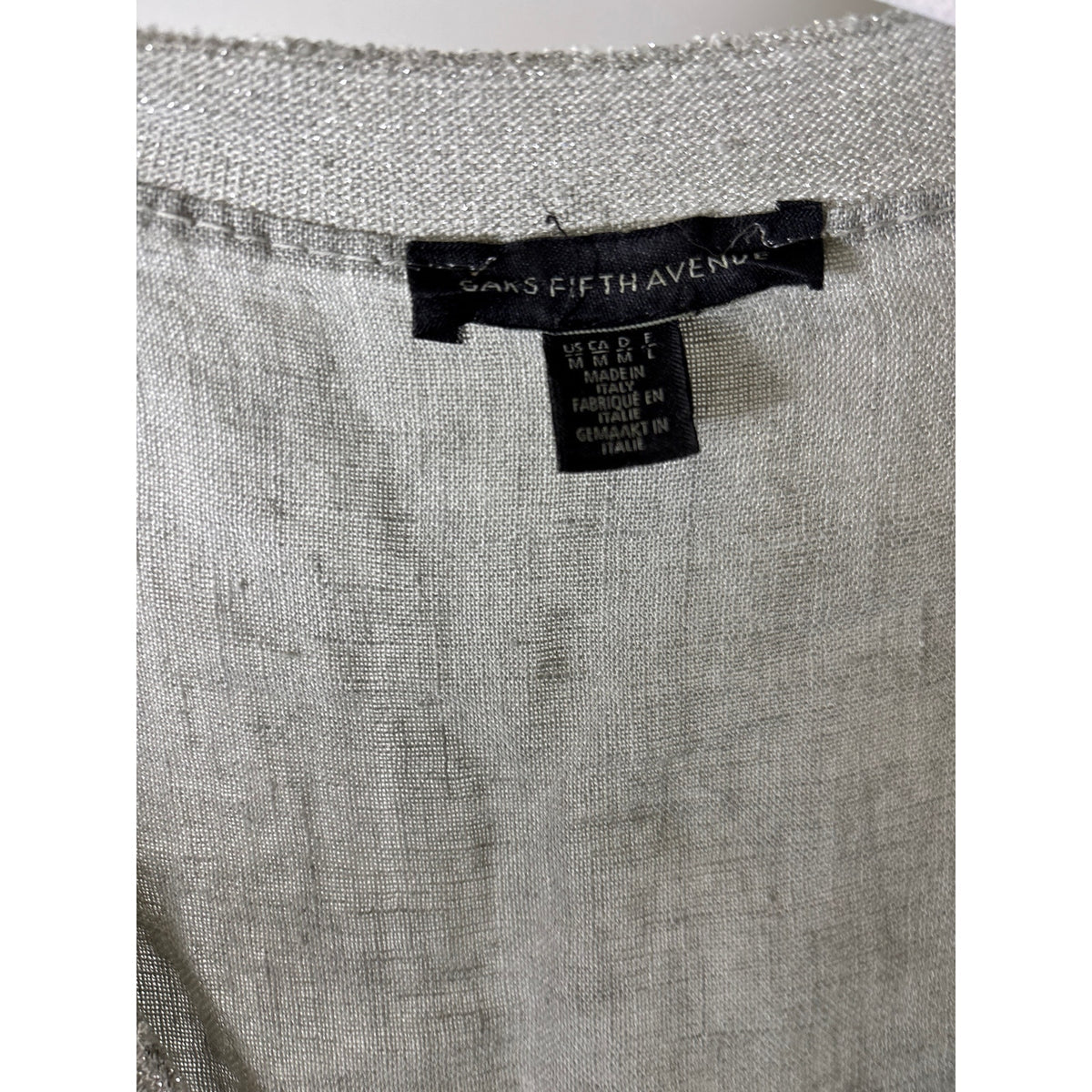 Saks Fifth Ave Tan Linen Metallic Threaded Trim Shirt Sz L