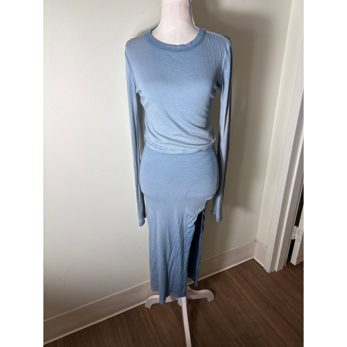 Cotton Citizen Blue Ombre Ribbed Bodycon Skirt Set Sz S