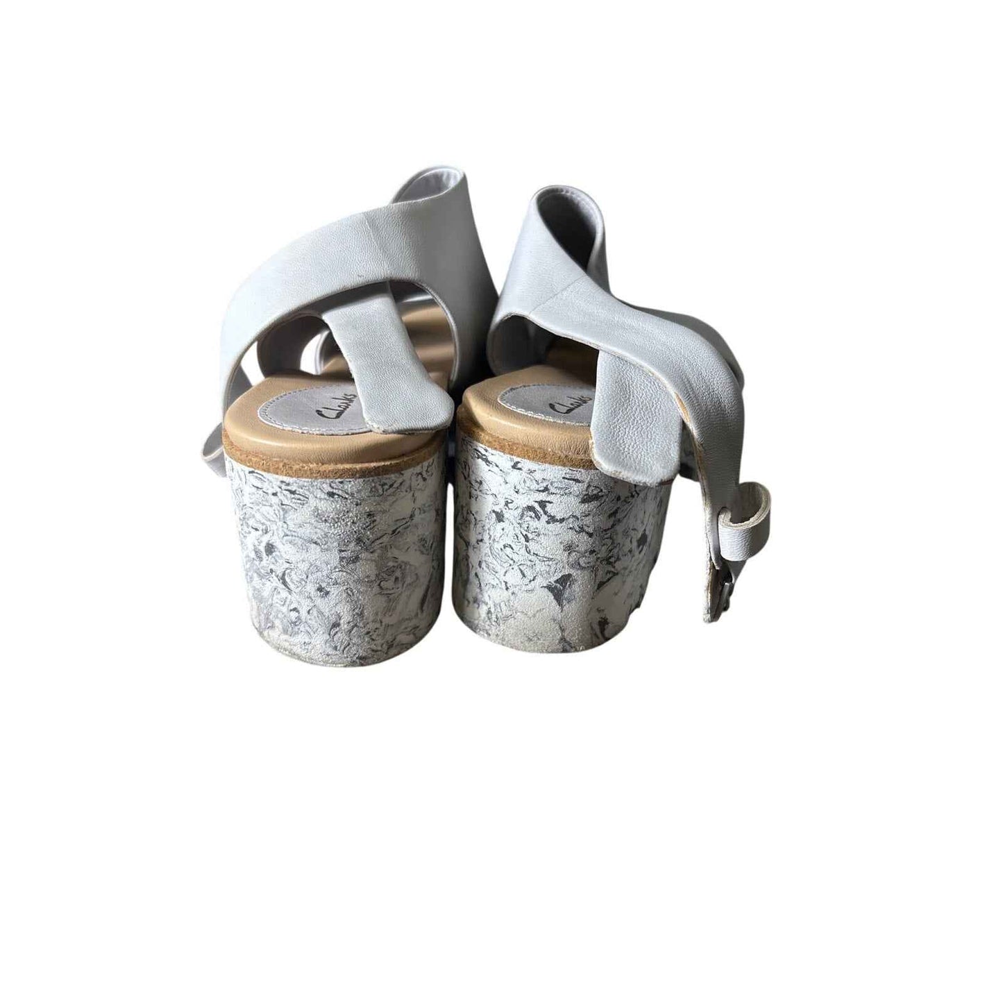 Clarks Gray Wedges w Back Ankle Buckle sz 9