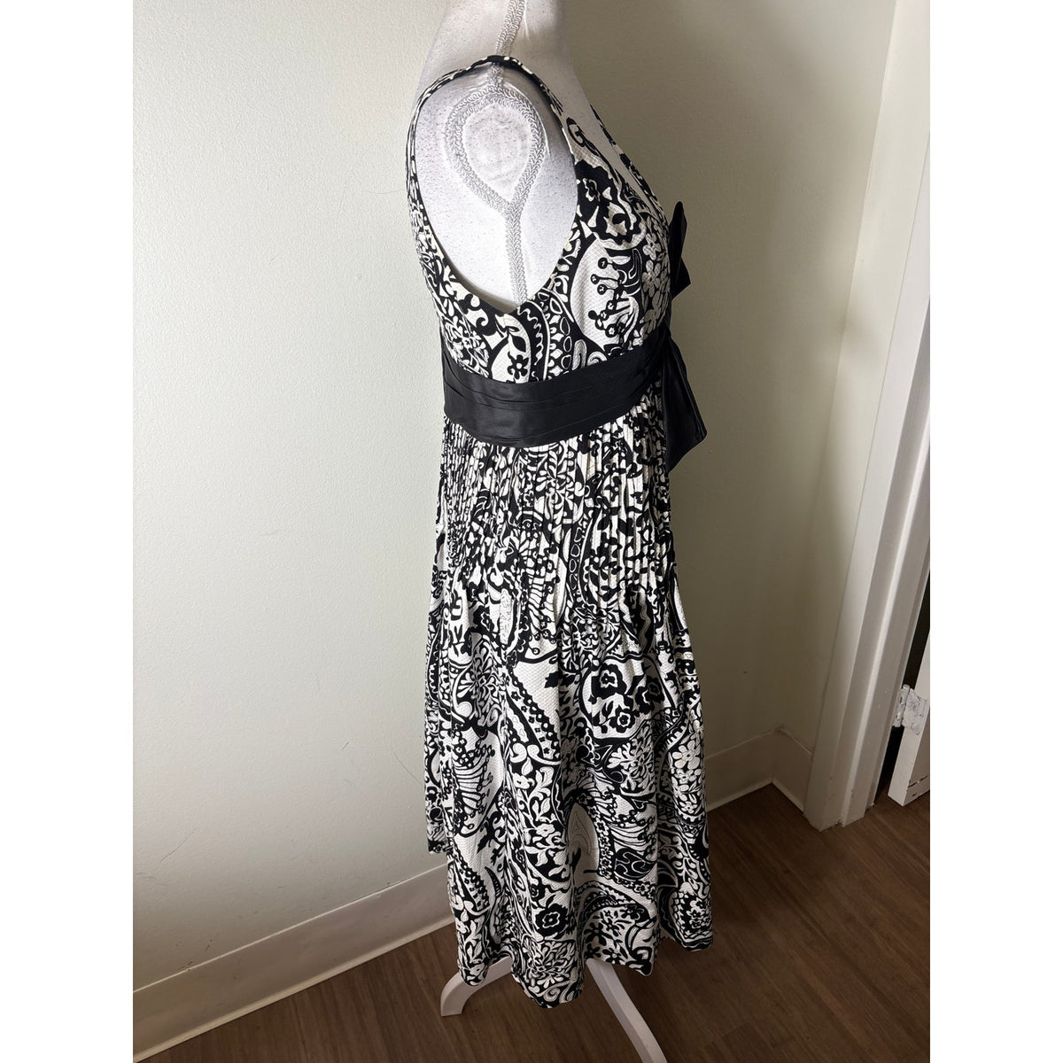 Teri Jon Black White Sleeveless Cotton Midi Dress Sz 4