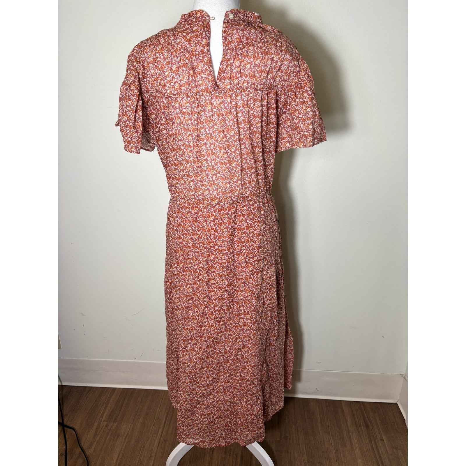 Travota Orange, yellow Floral Maxi Flutter Sleeve Dress Sz M