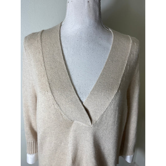 Brochu Walker Oatmeal Long Sleeve V-Neck Layered Sweater Sz L