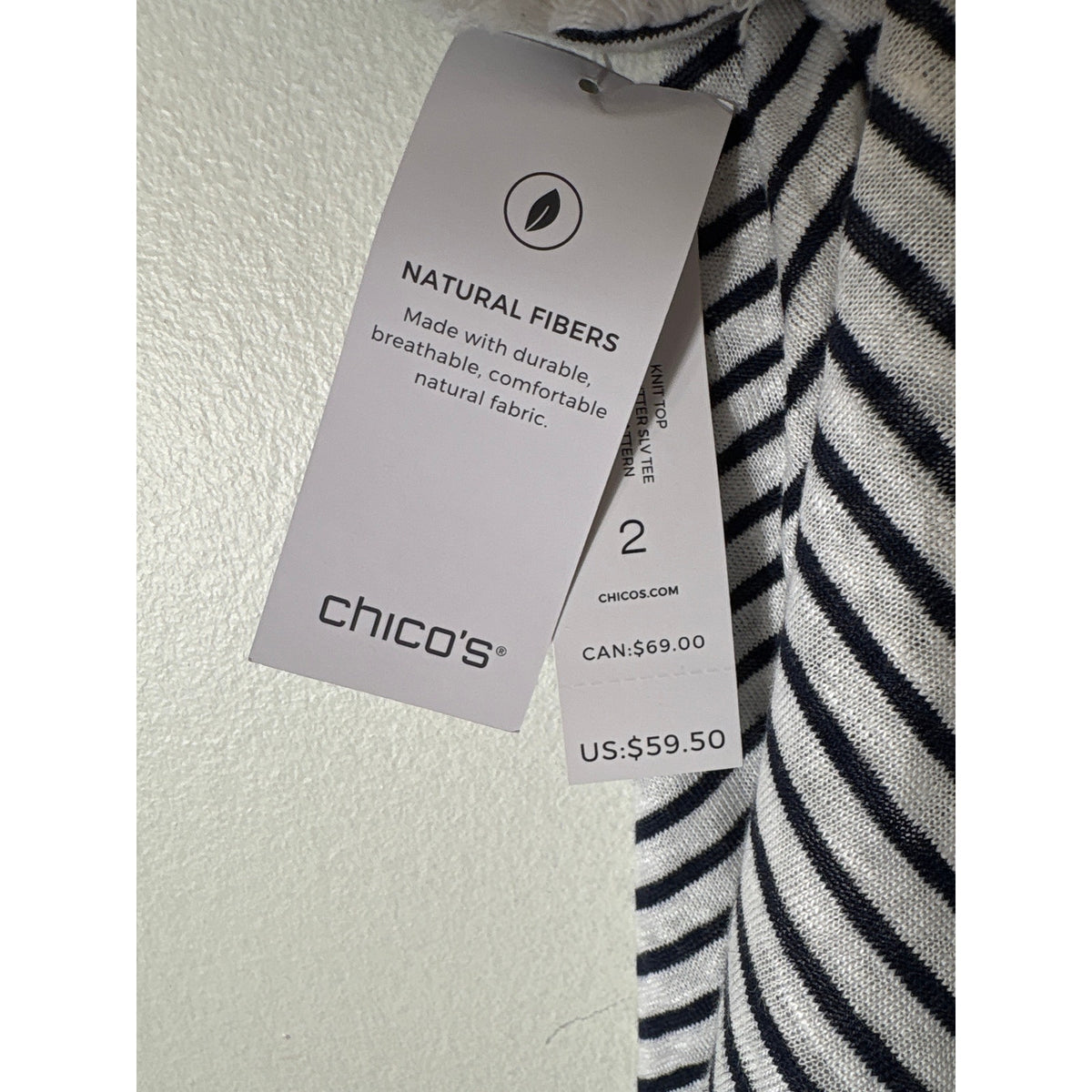 NWT Chico's Black White Stripe Short Sleeve Linen Top Sz L