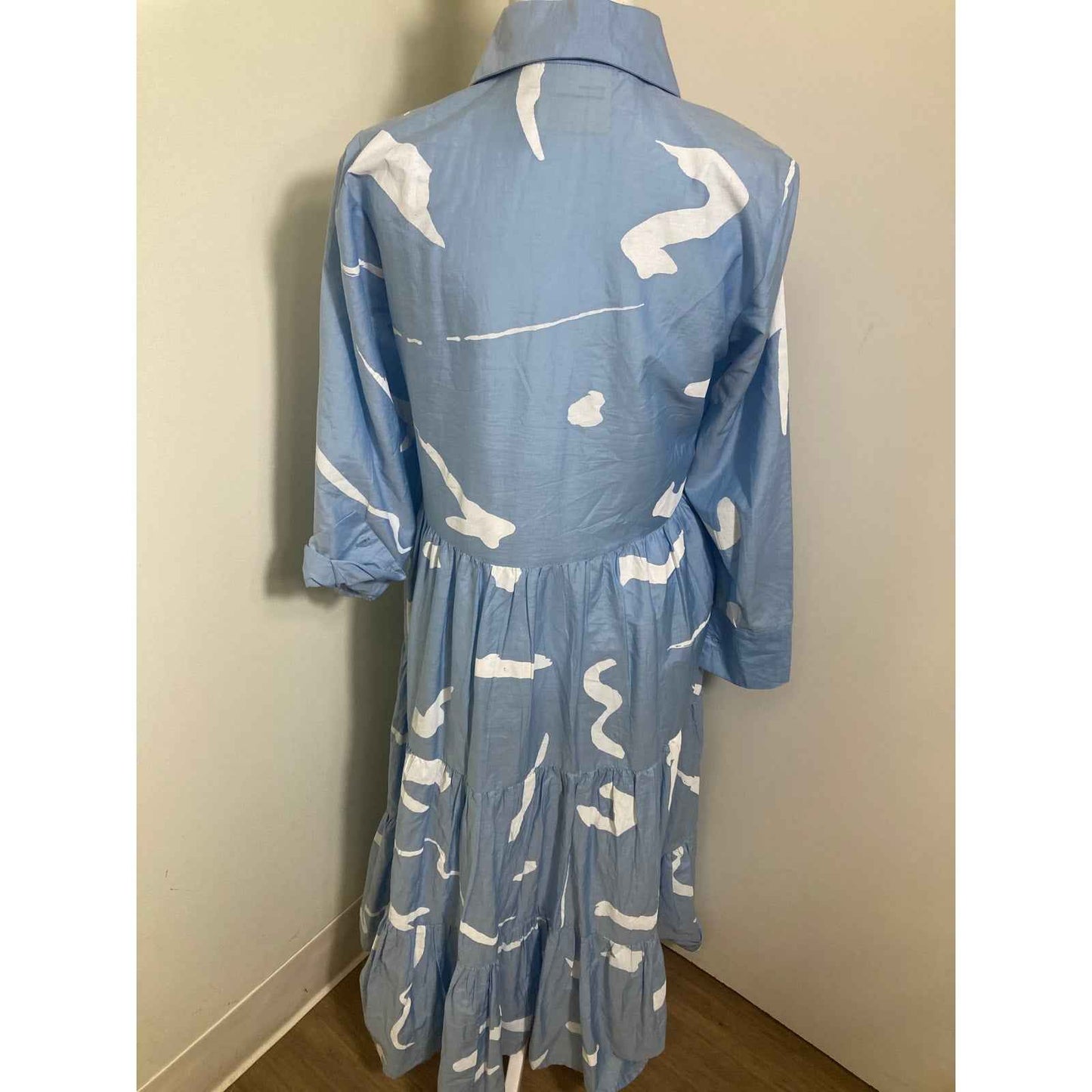 Lovebirds Blue with White Brush Strokes Maxi Dress Sz S