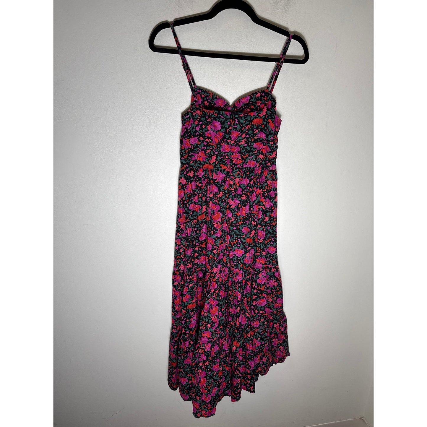 Aqua Pink Purple Floral Cotton Spaghetti Strap Maxi Dress Sz S
