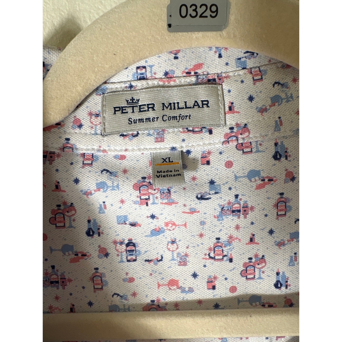 Mens Peter Millar White Pastel Short Sleeve Polo Style Shirt Sz XL