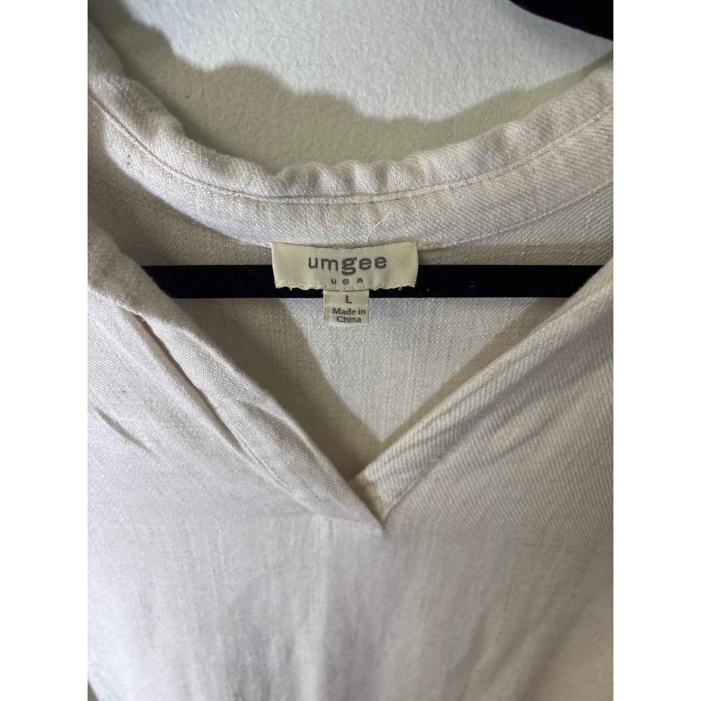 Umgee Off White 3/4 Sleeve V-Neck Linen Cotton Blend Shirt Sz L