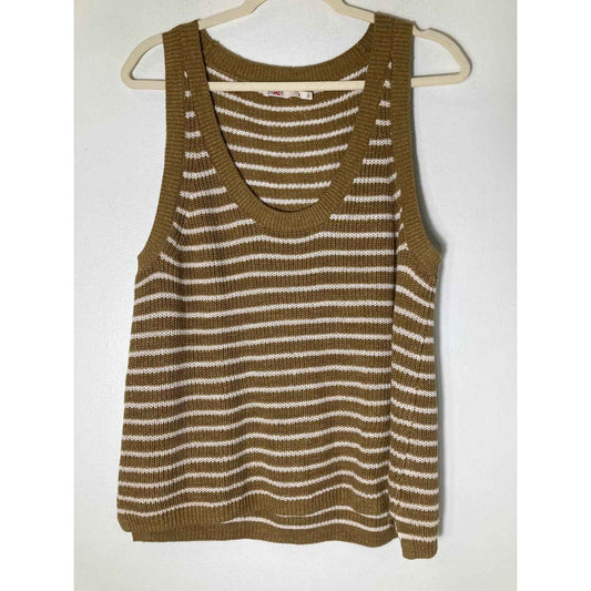 Faherty Mustard Yellow and White Stripe Sweater Top sz L