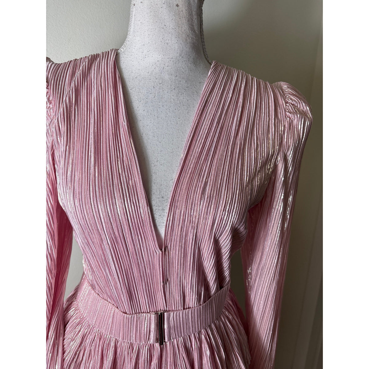 NWT Sabina Musayev Metallic Pink Long Sleeve Hermione Dress Sz S