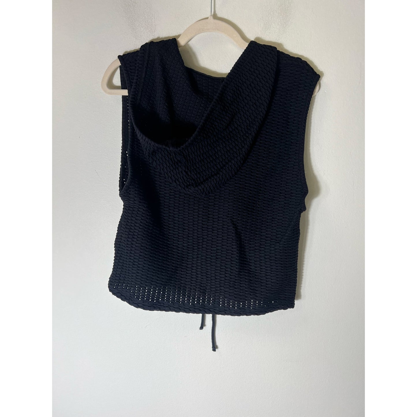 Lanston Sport Black Knit Sleeveless Hooded Top Sz M