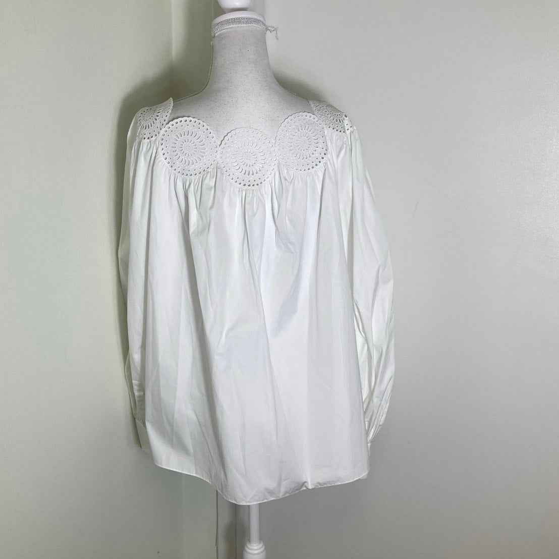 Alaia Paris White Cotton Long Sleeve Shirt Scalloped Collar Sz 42