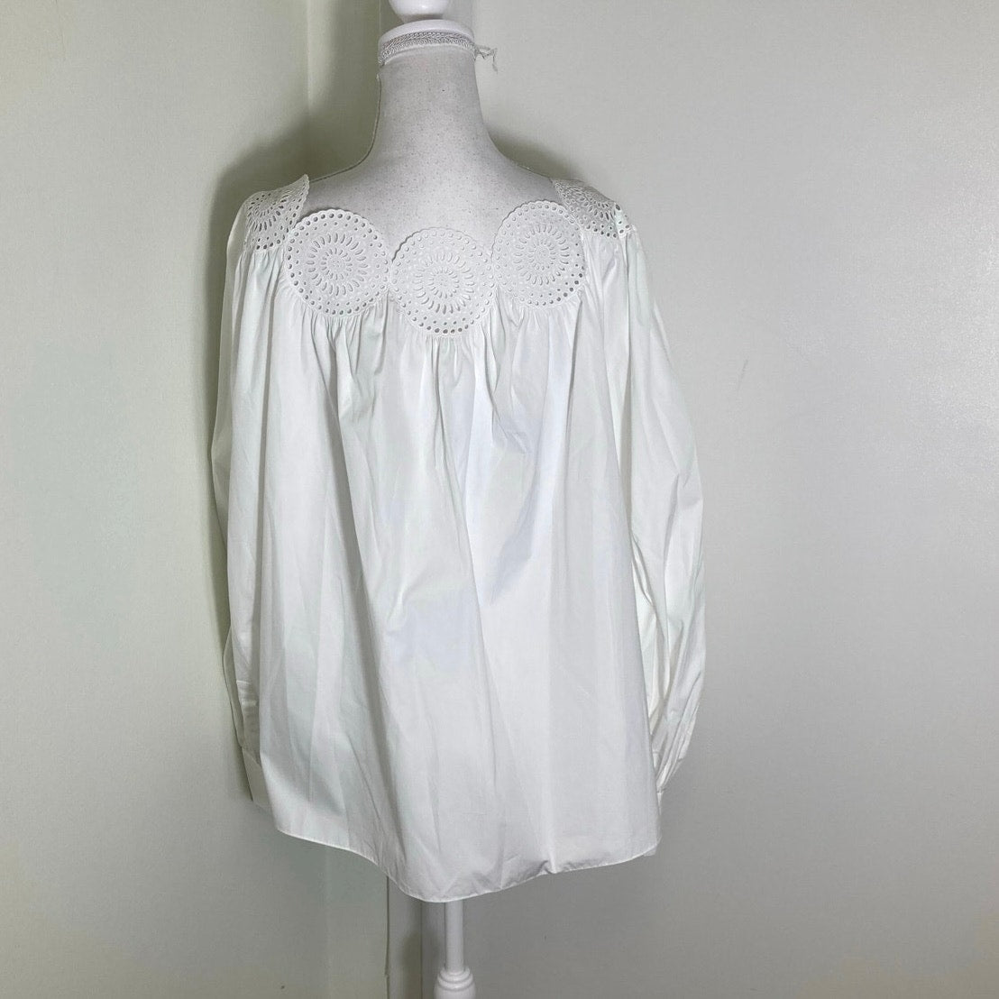 Alaia Paris White Cotton Long Sleeve Shirt Scalloped Collar Sz 42
