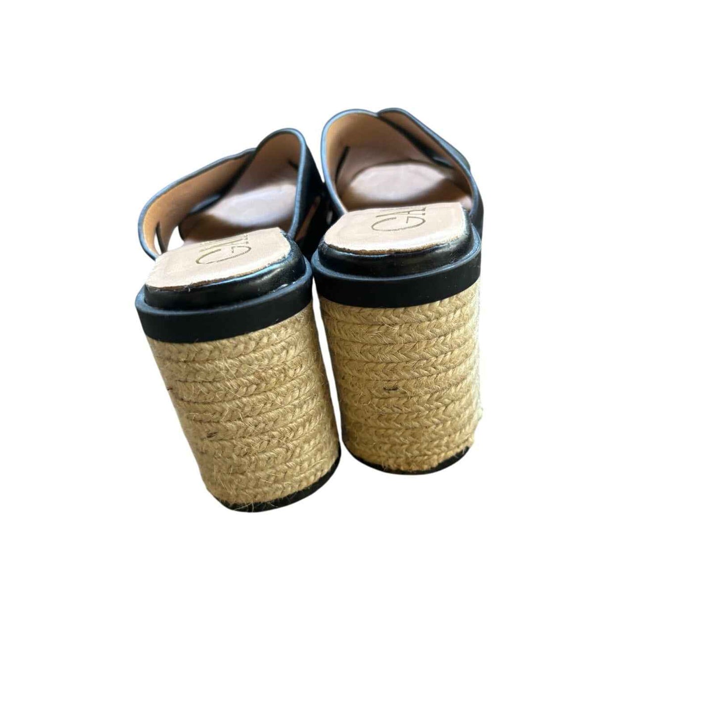 GAIMO Black Leather Medium Heel Platform Slide Sz 39