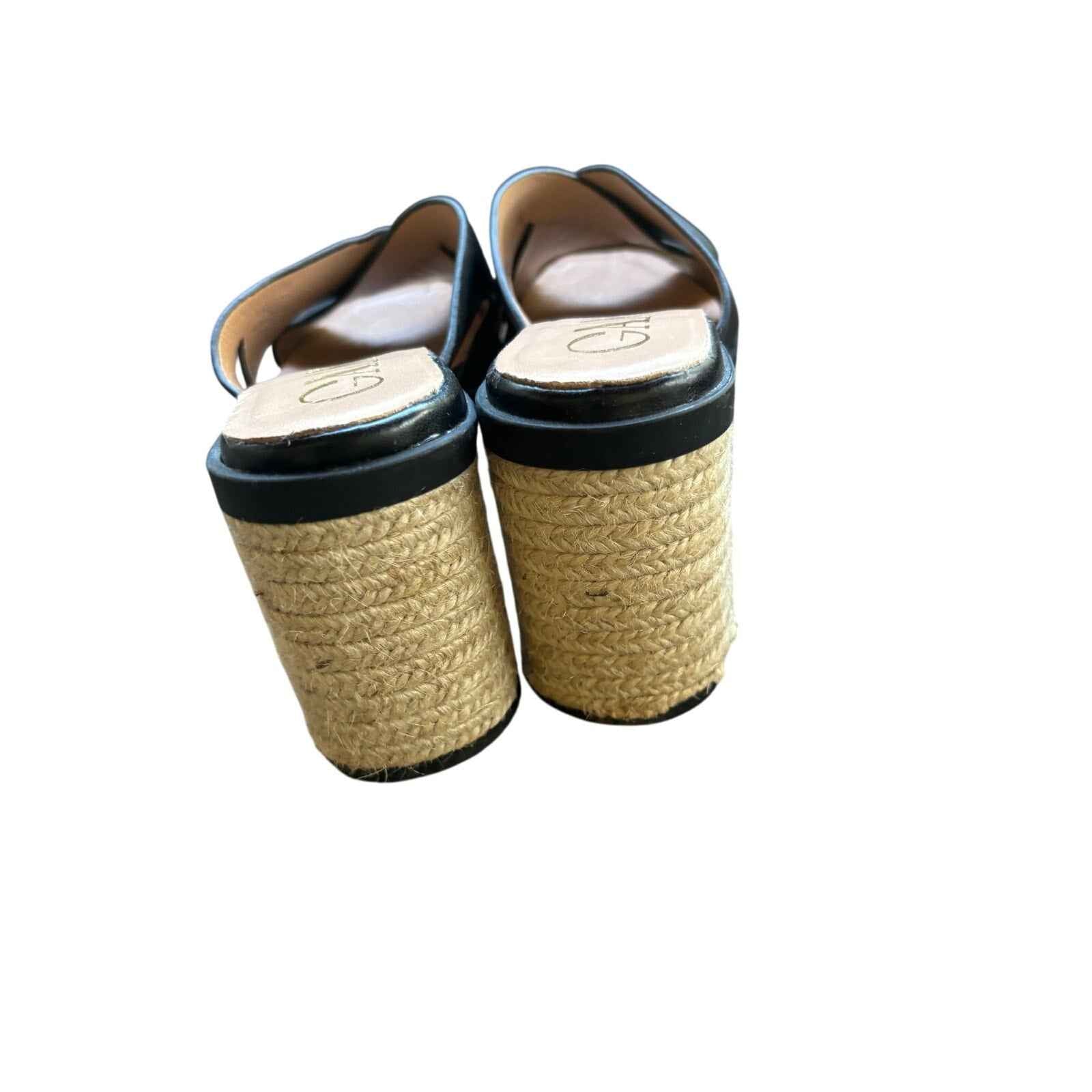 GAIMO Black Leather Medium Heel Platform Slide Sz 39