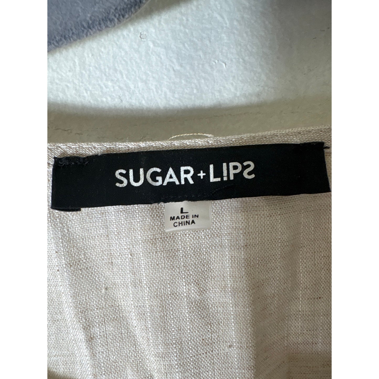 Sugar Lips Beige Short Sleeve Knee Length Linen Wrap Dress Sz L