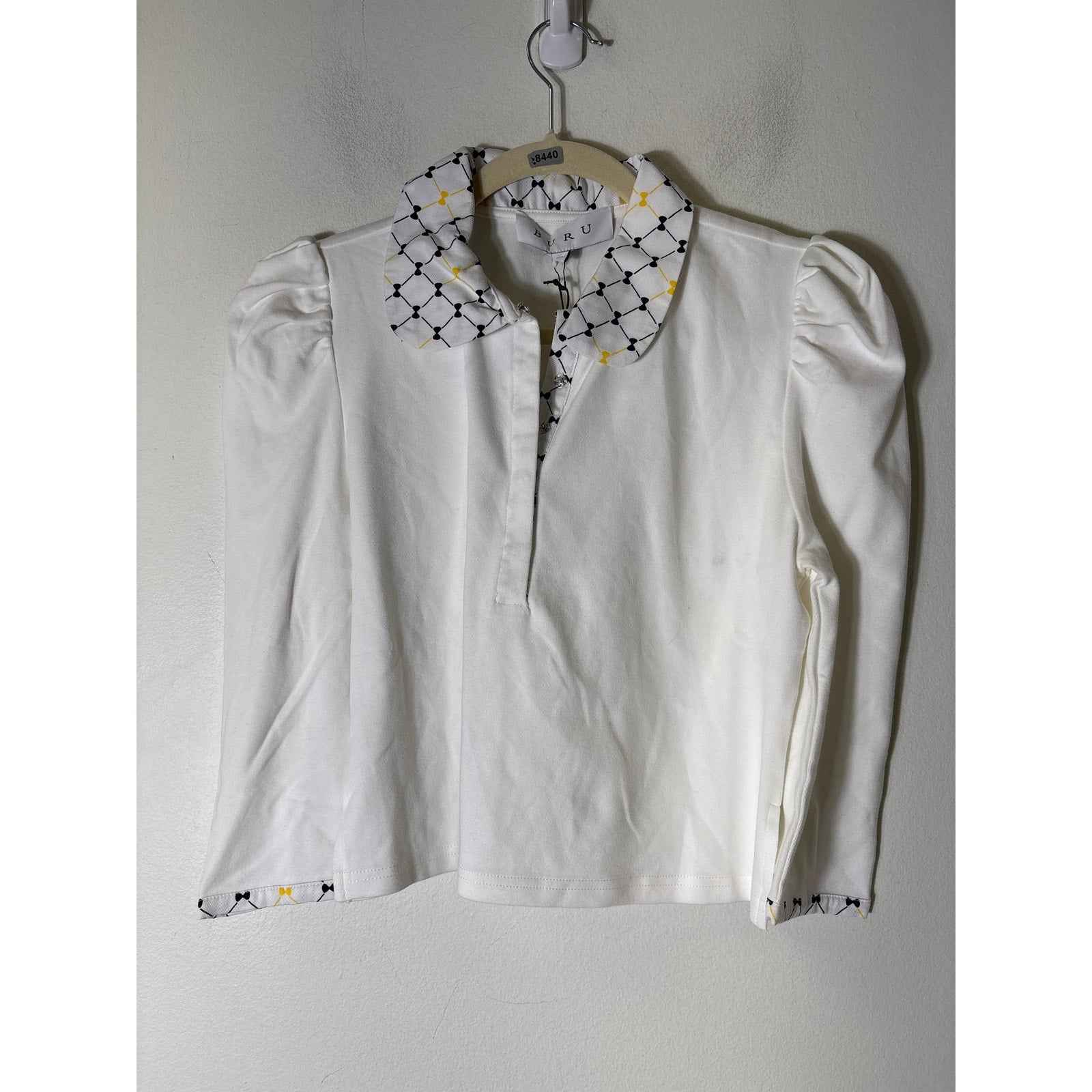 NWT Buru White & Navy Cropped Peter Pan Top Sz S