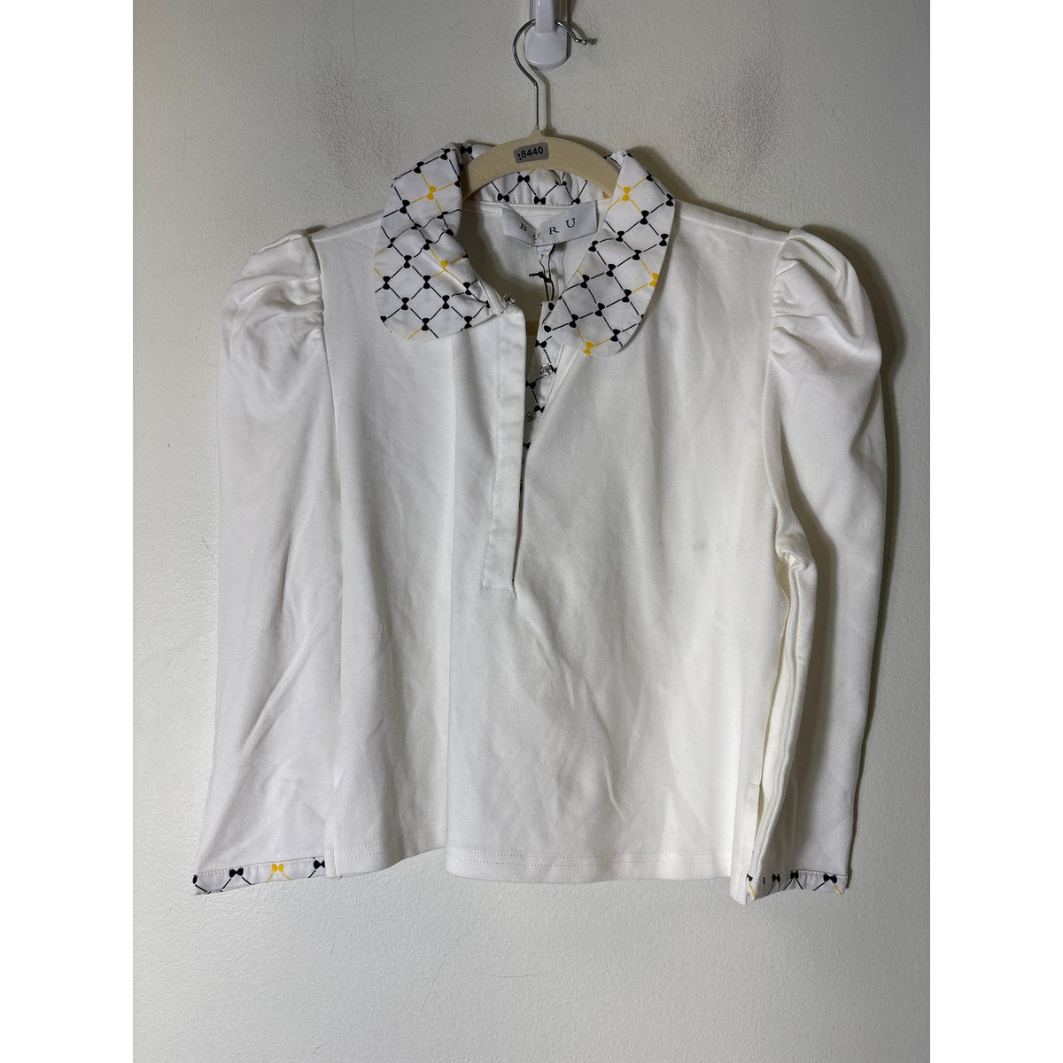 NWT Buru White & Navy Cropped Peter Pan Top Sz S