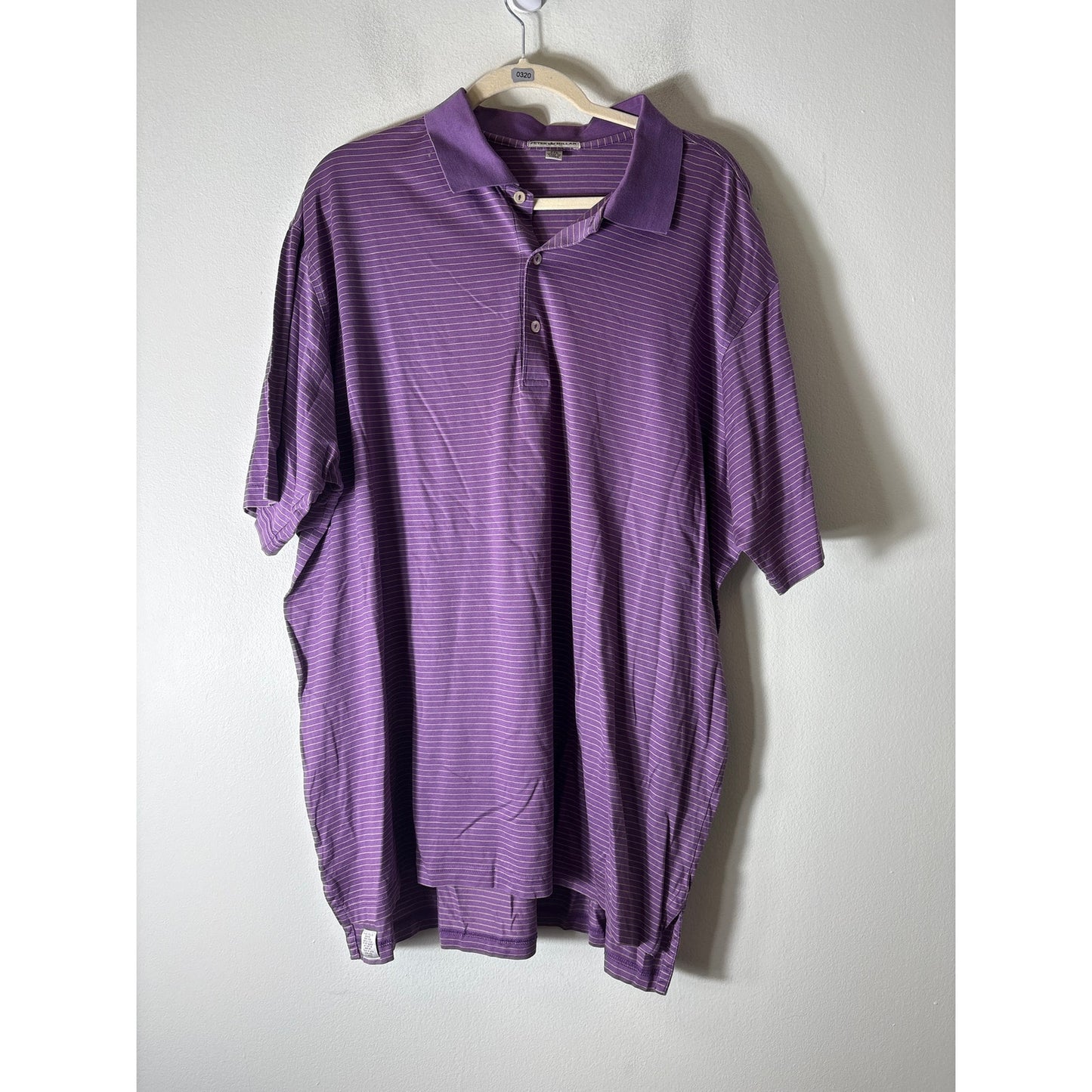 Mens Peter Millar Purple Stripe Short Sleeve Polo Style Shirt Sz XXL