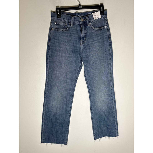 NWT J. Crew Medium Wash "Nipped Straight High Rise" Blue Jeans Sz 25P