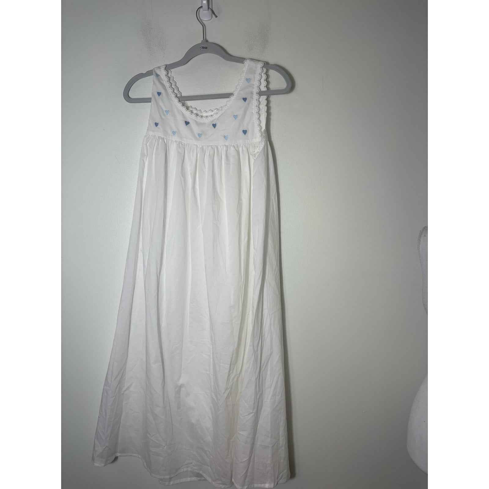 Lenora by Dina Yang White Blue Hearts Cotton Nightgown Sz S