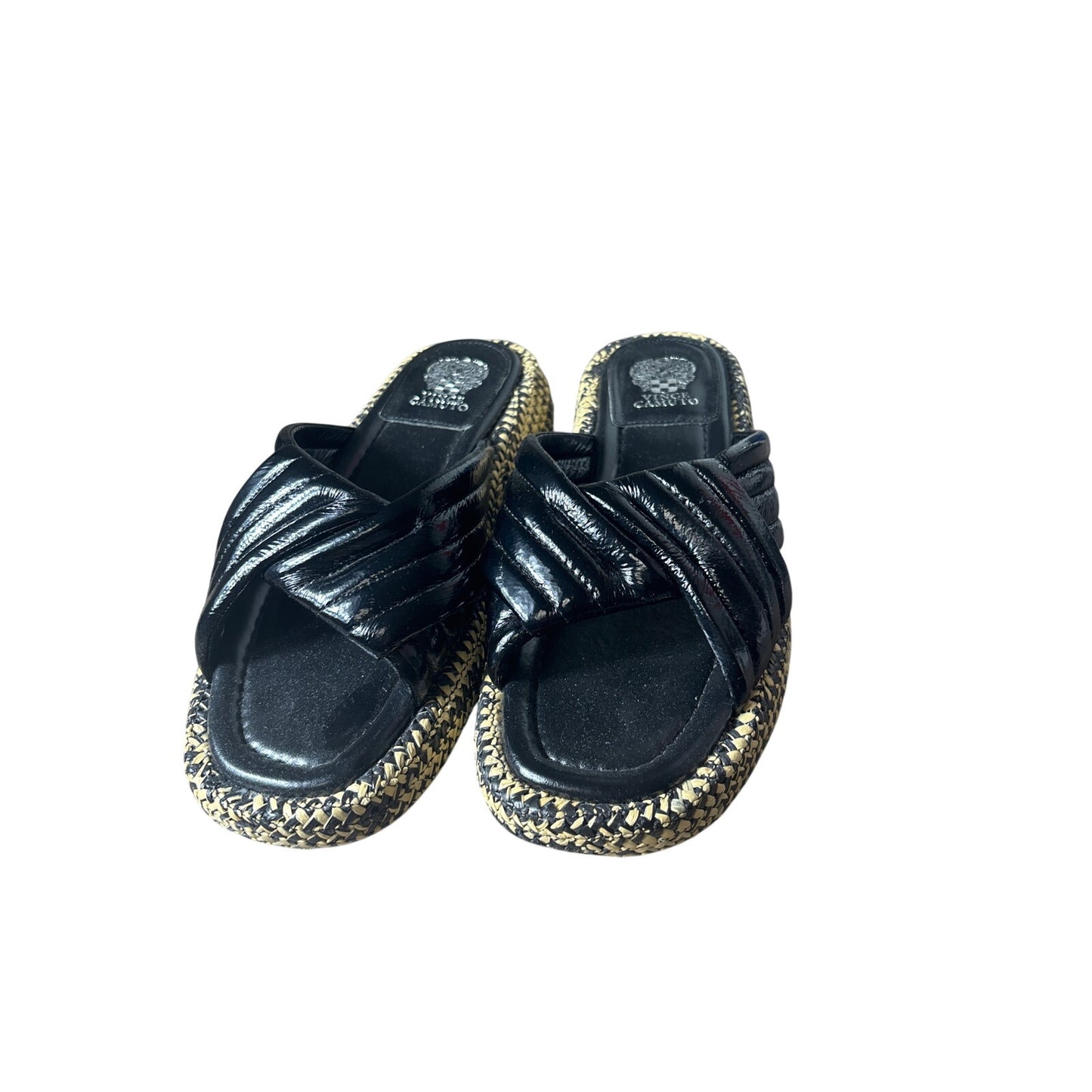 Vince Camuto Liquid Black Rafia Sole Sandal Sz 9.5