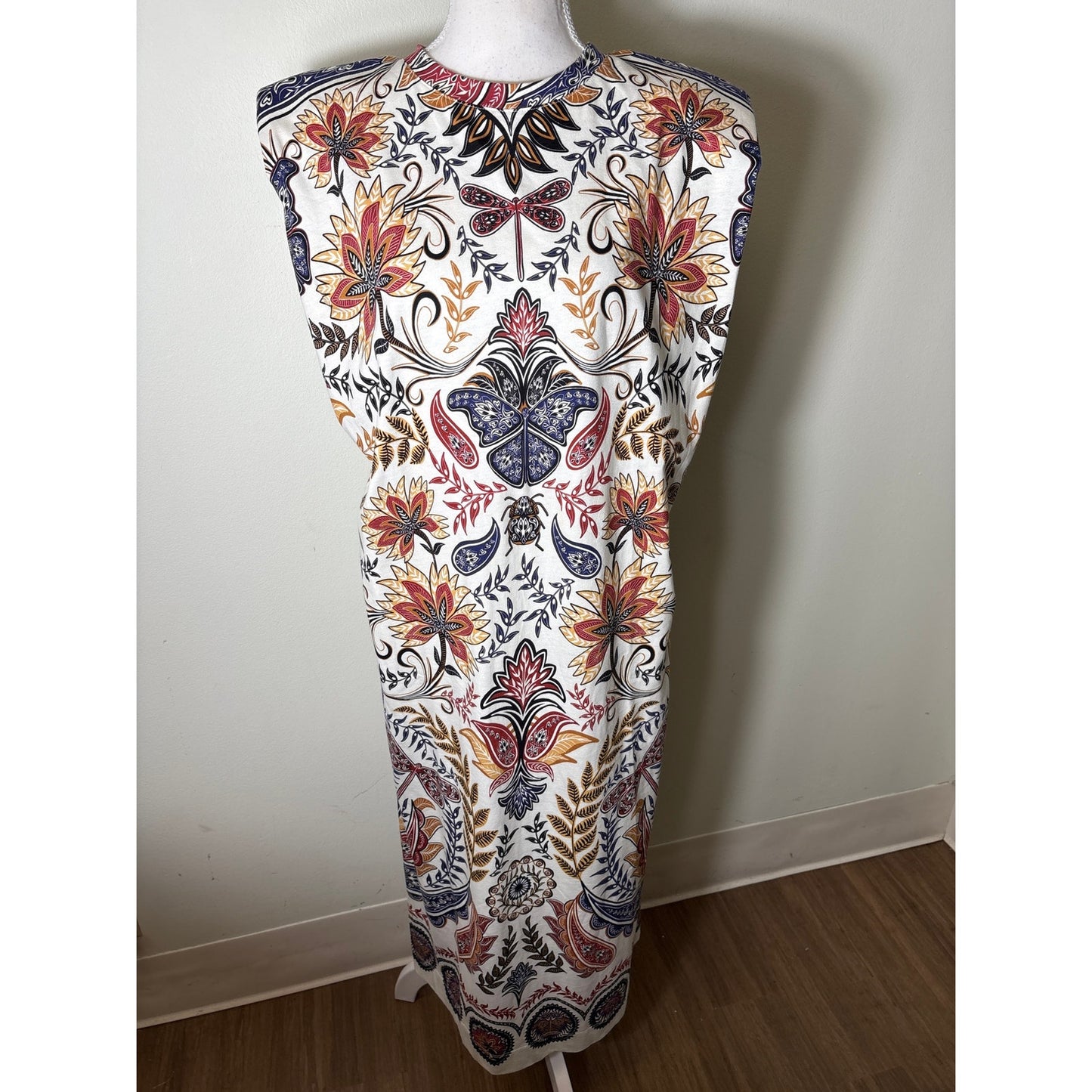 Farm Rio Blue and Brown Floral Butterfly Tee Maxi Dress Sz S