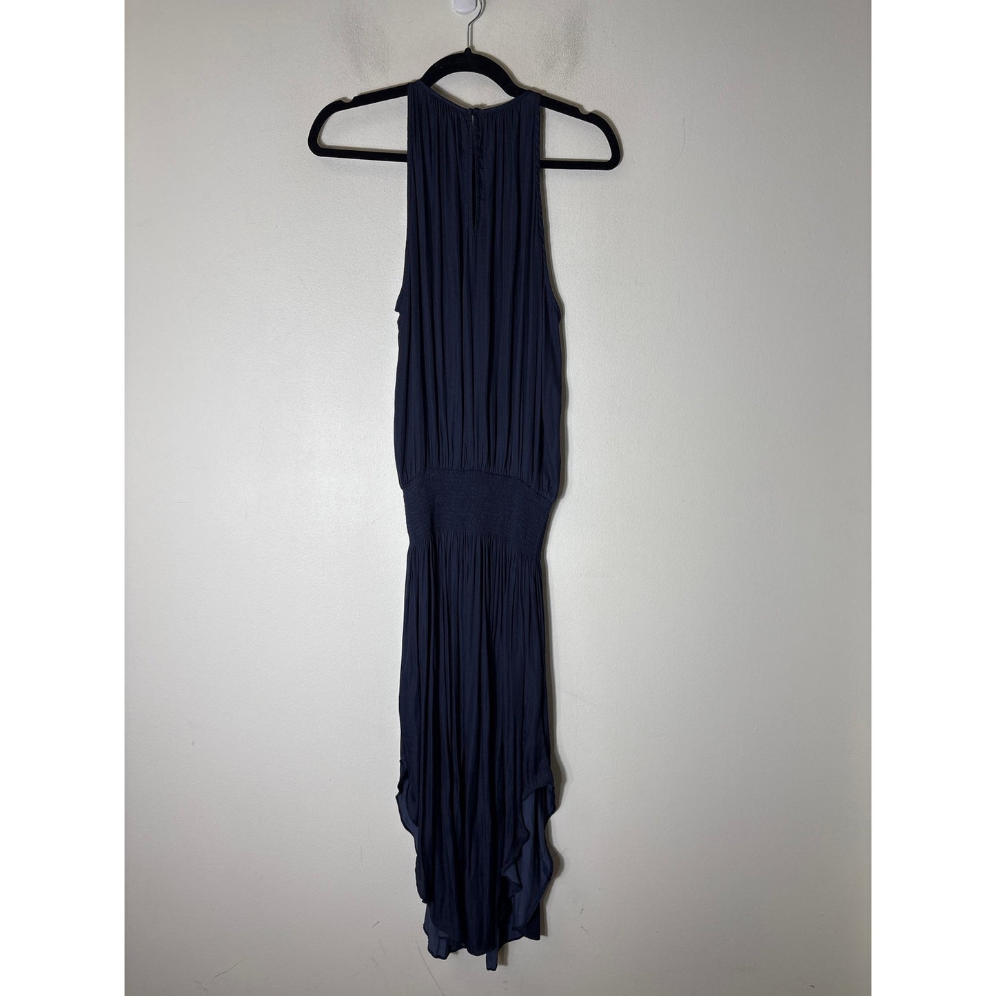 Modern Citizen Navy Sleeveless Silk Asymetrical Hem Midi Dress Sz M