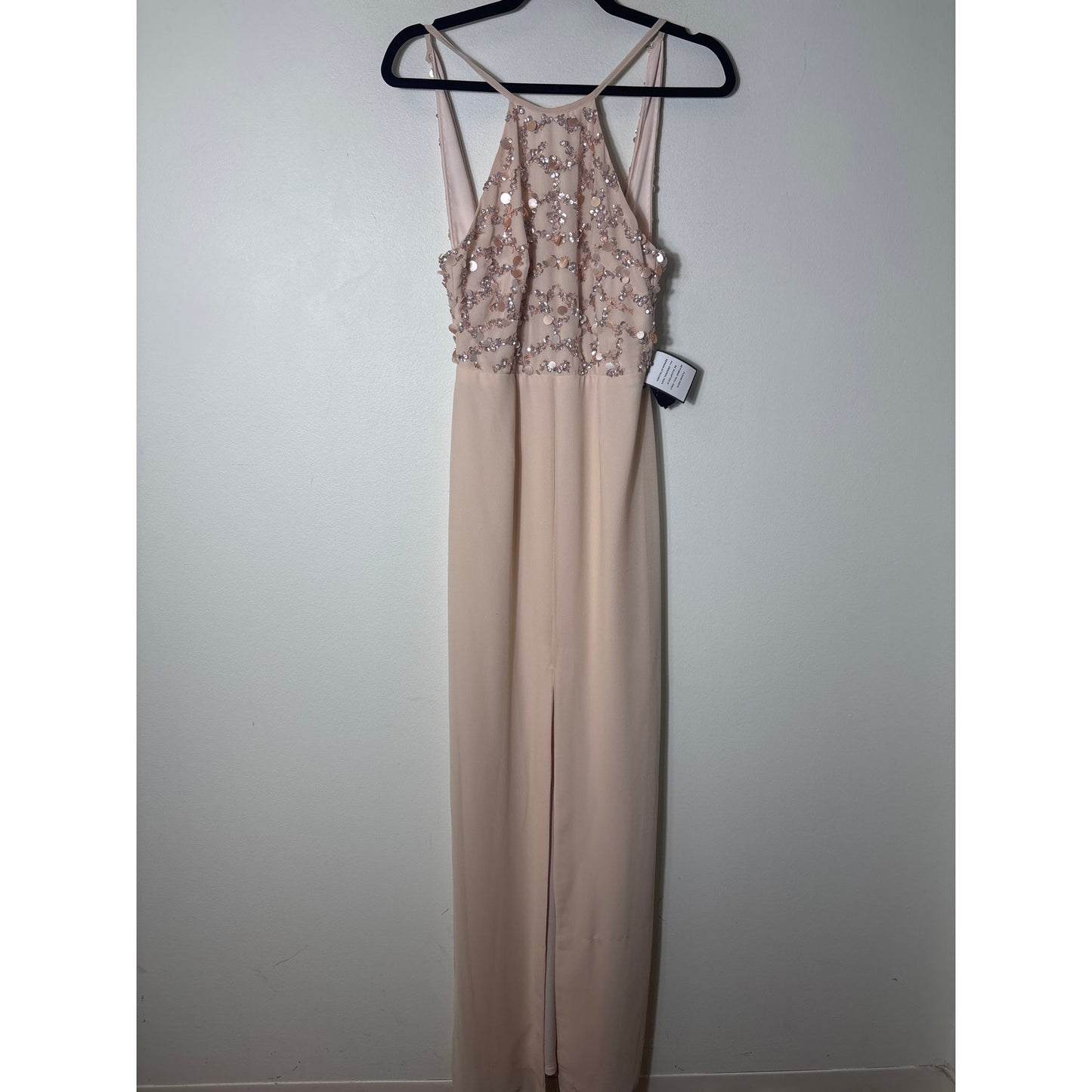NWT Aiden Mattox Blush Pink Beaded Halter Column Gown Sz 0