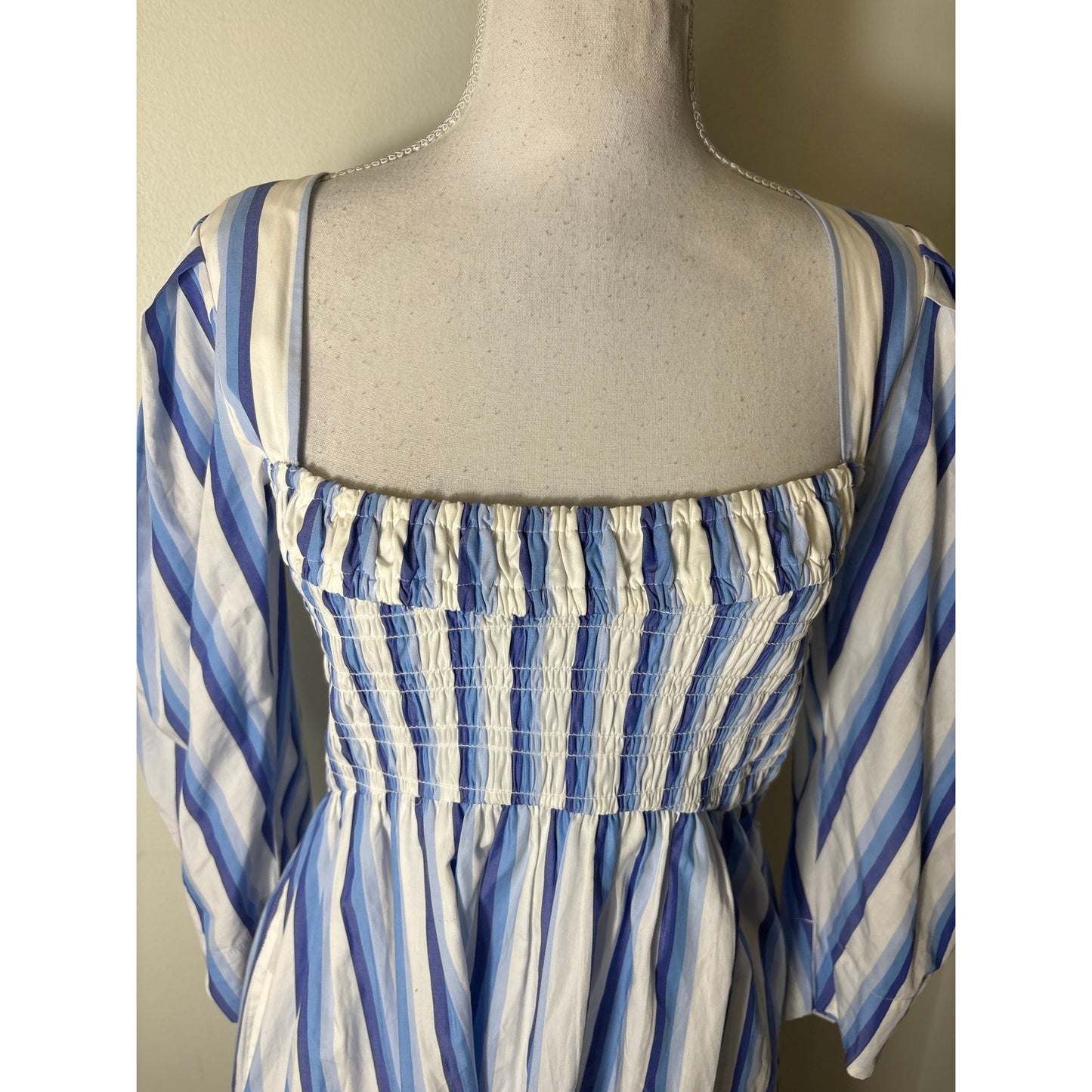 Ganni Blue Striped Long Sleeve Maxi Dress Sz 34 (2)