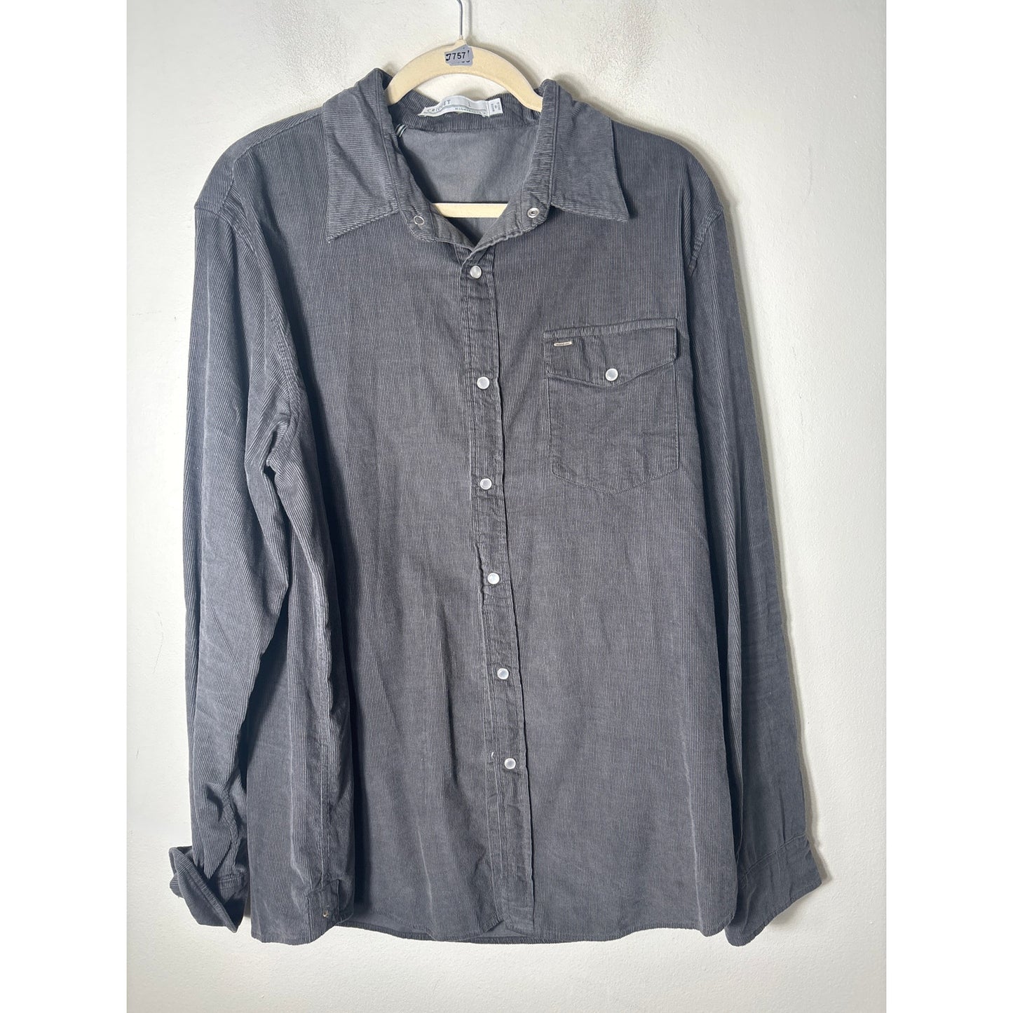 Mens Criquet Gray Long Sleeve Cord Pearl Snap UP Shirt Sz XL