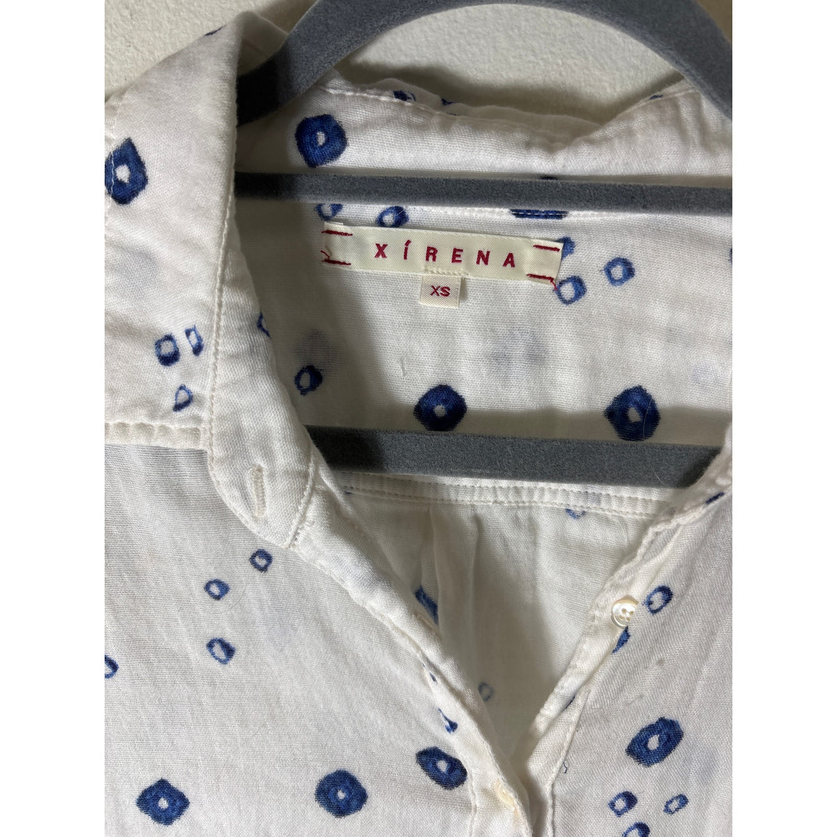 Xirena White Blue Long Sleeve Cotton Button Up Shirt Sz XS