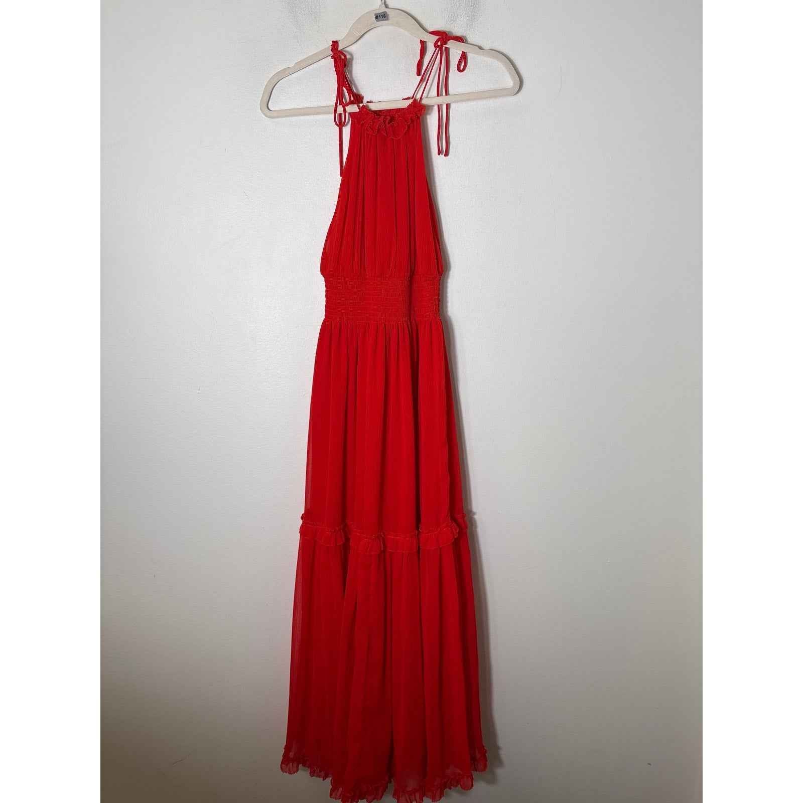 Banana Republic Red Ruffled Tiered Maxi Dress Sz Xs