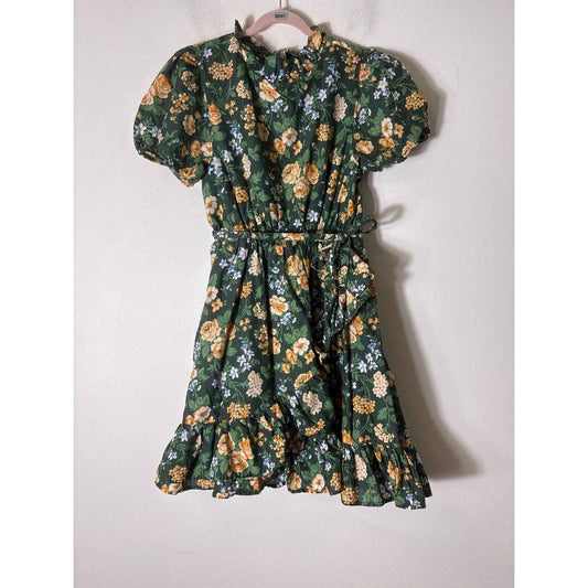Girls Janie and Jack Green and Yellow Floral Puff Sleeve Dress Sz 14
