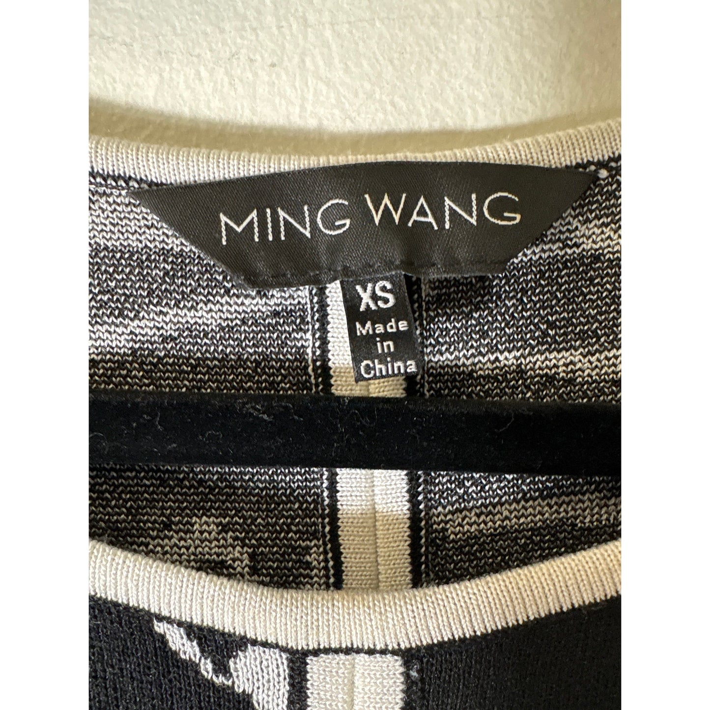 Ming Wang Black White Short Sleeve Knit Midi Dress Sz XS