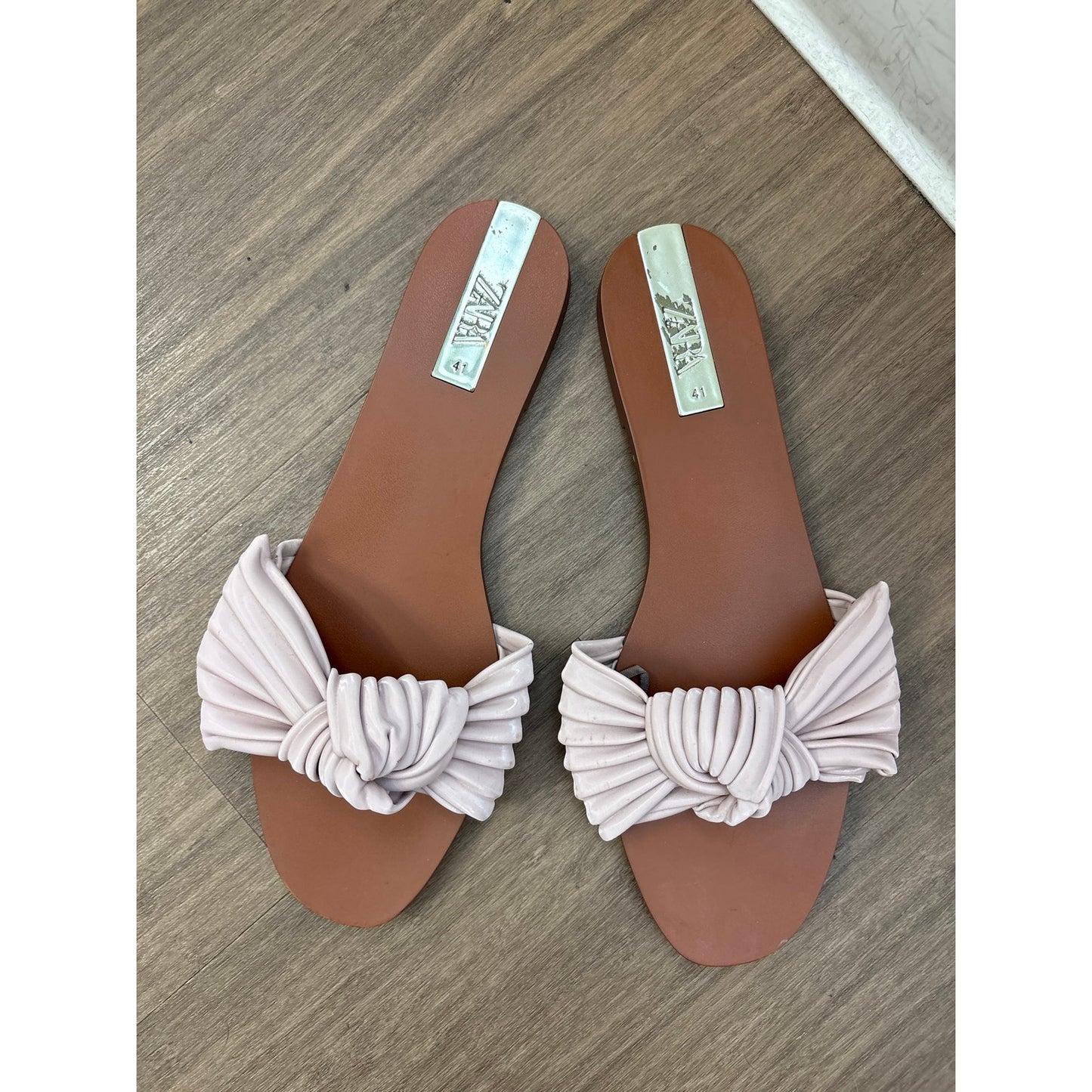 Zara Light Pink Bow Slides Sz 10.5