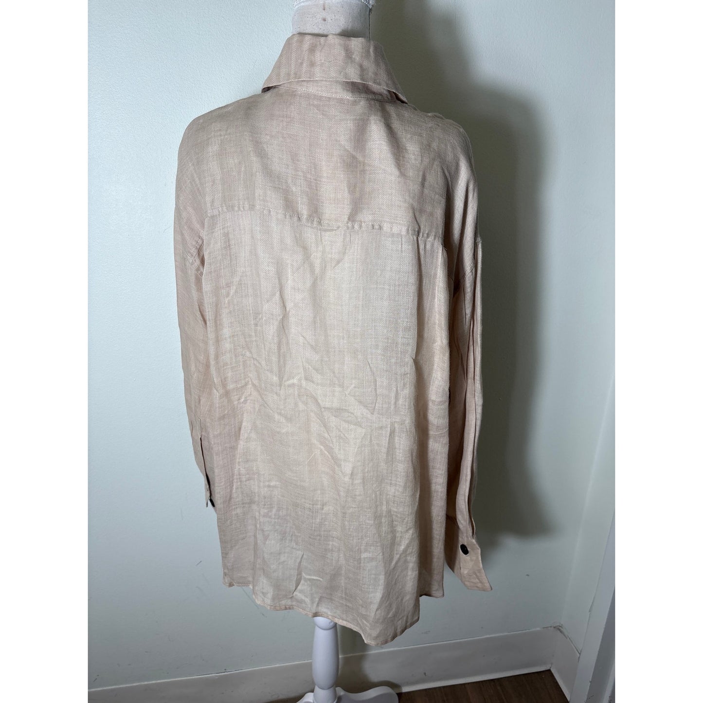Meimeij Khaki Cotton Button Up Long Sleeve Blouse Sz 42 (large)