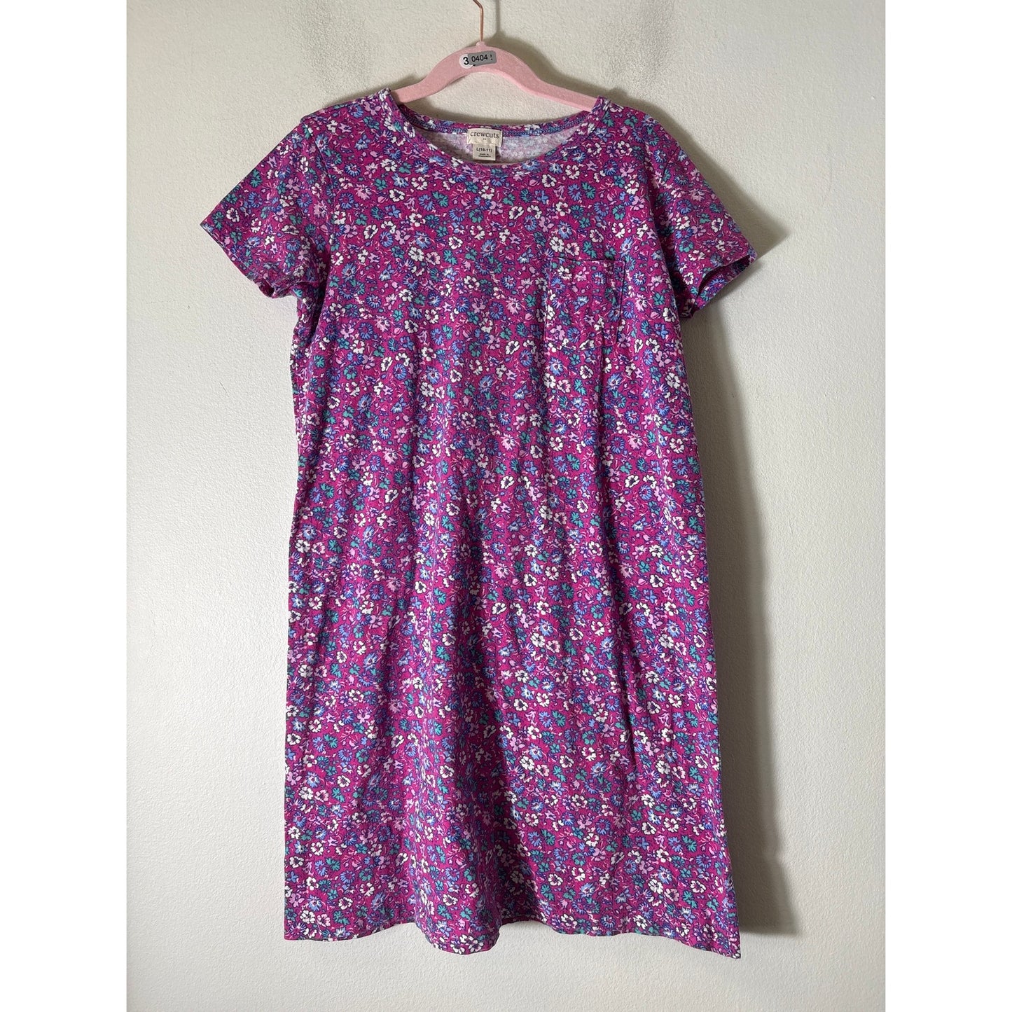 Girls Crewcuts Pink Floral Short Sleeve Cotton Dress Sz 10-11