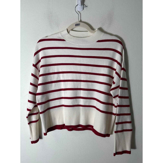 NWT MNG Red and Off White Stripe Long Sleeve Crop Sweater Sz XXS