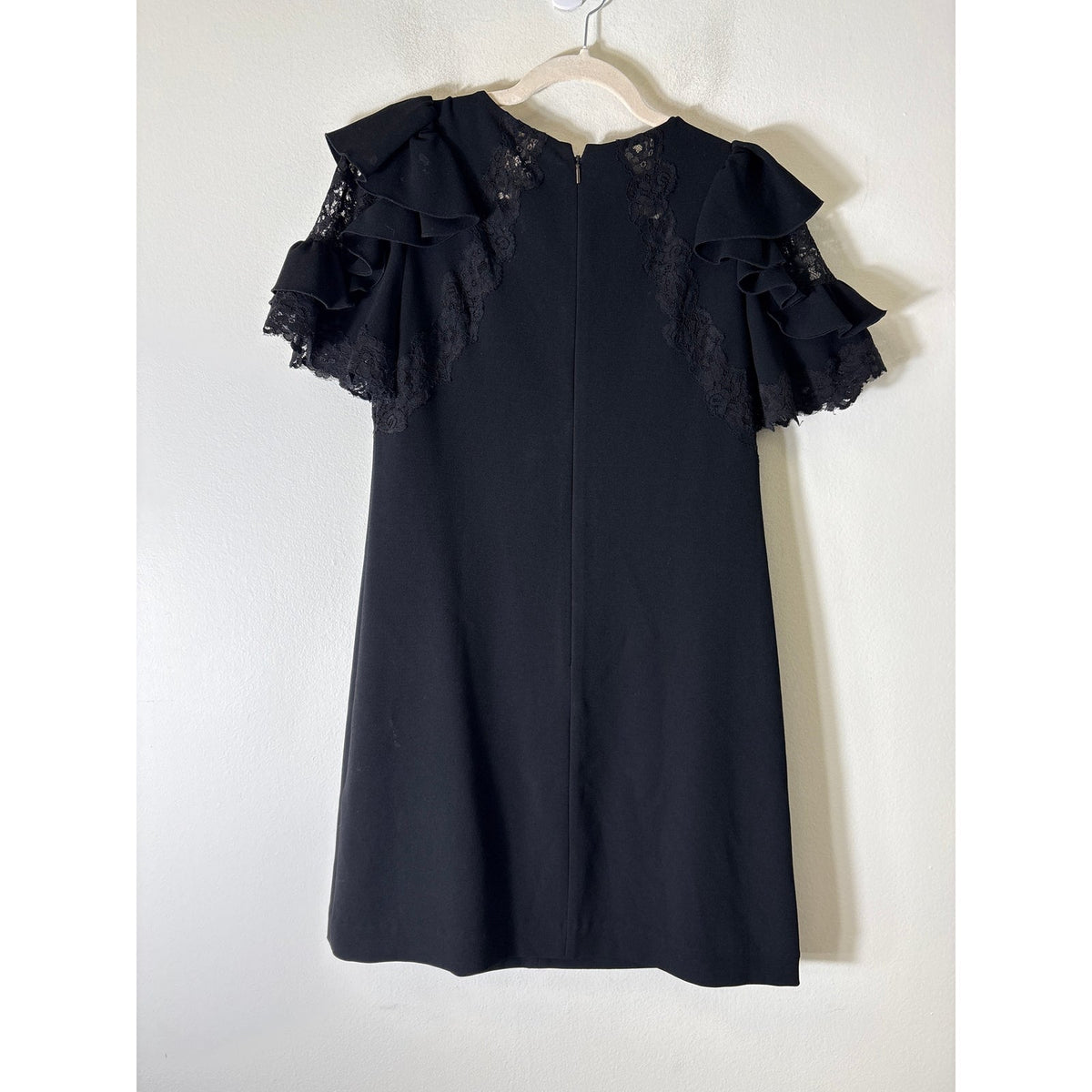 Rebecca Taylor Black LAce Ruffle Knee Length Shift Dress Sz 4
